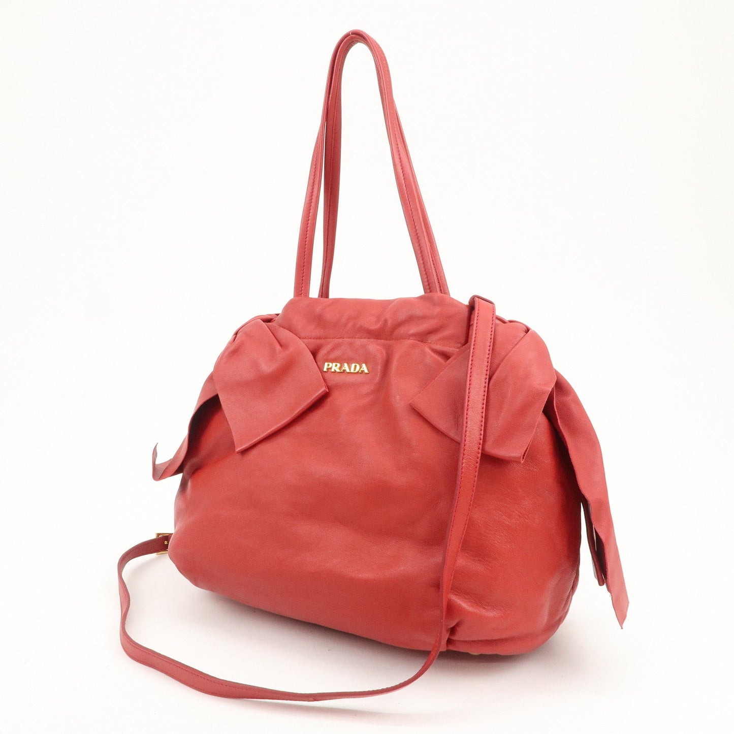 Prada Logo Leather 2Way Bag Hand Bag Shoulder Bag Red BR4205【Pre-order】