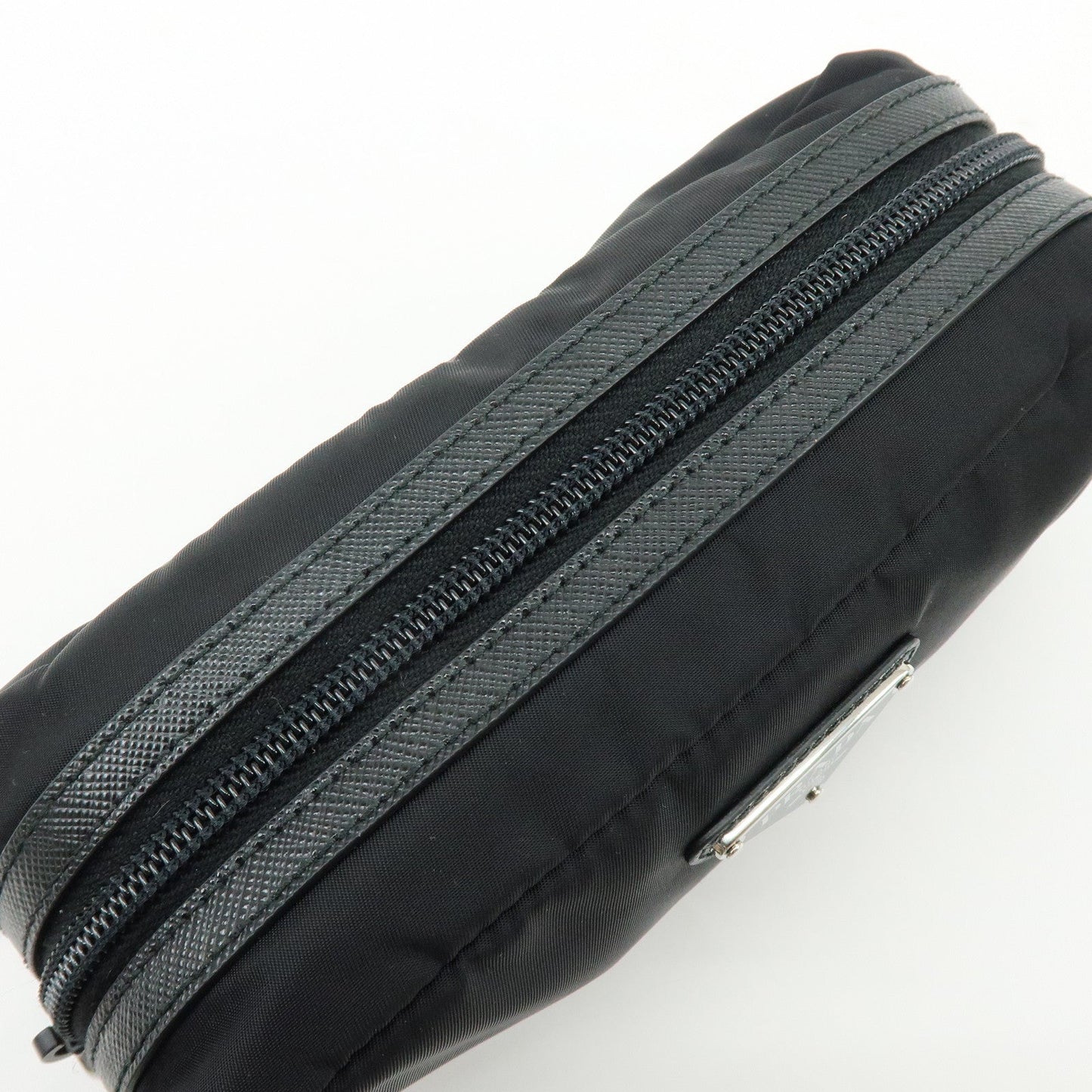 Prada Triangle Logo Nylon Saffiano Leather Pouch Black【Pre-order】