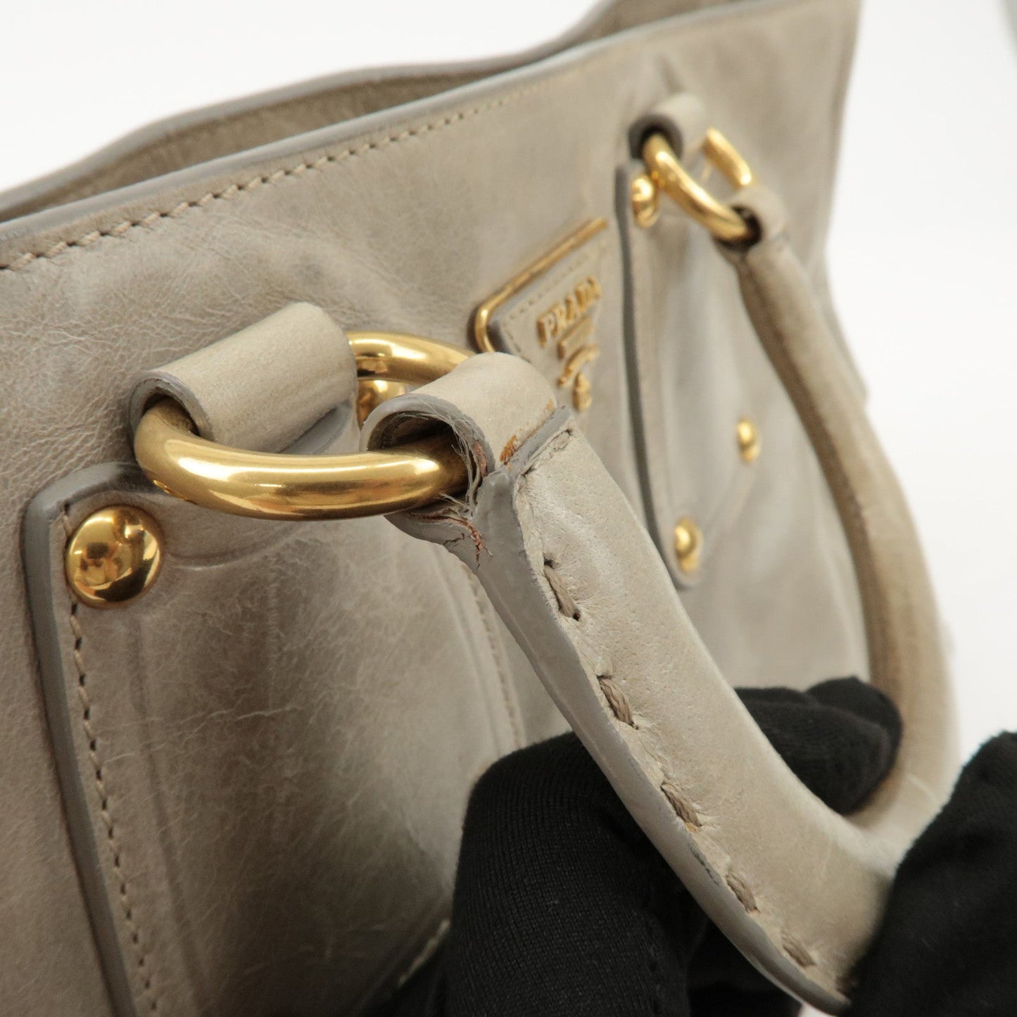 Prada Triangle Logo Leather 2Way Bag Tote Bag Gray BN2104 Used【Pre-order】