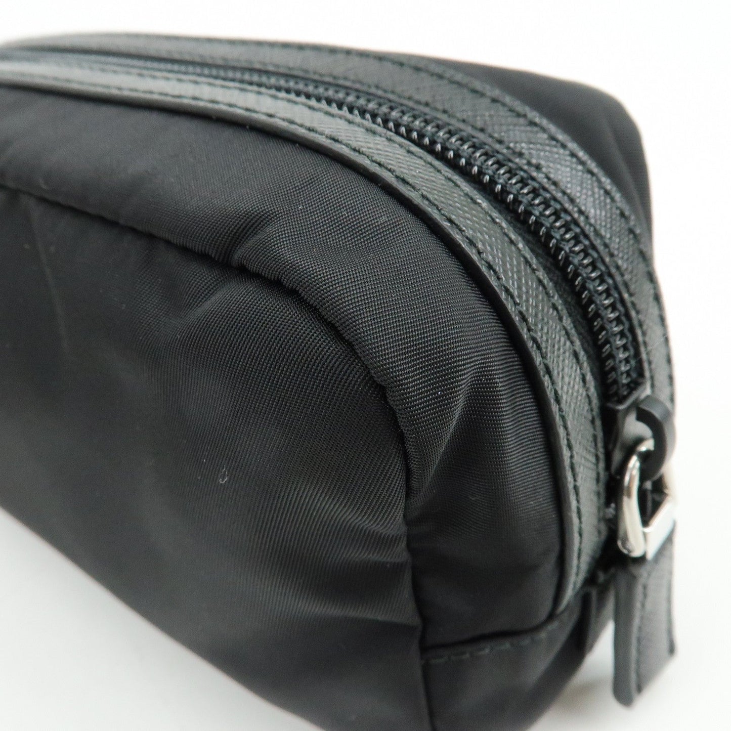 Prada Triangle Logo Nylon Saffiano Leather Pouch Black【Pre-order】