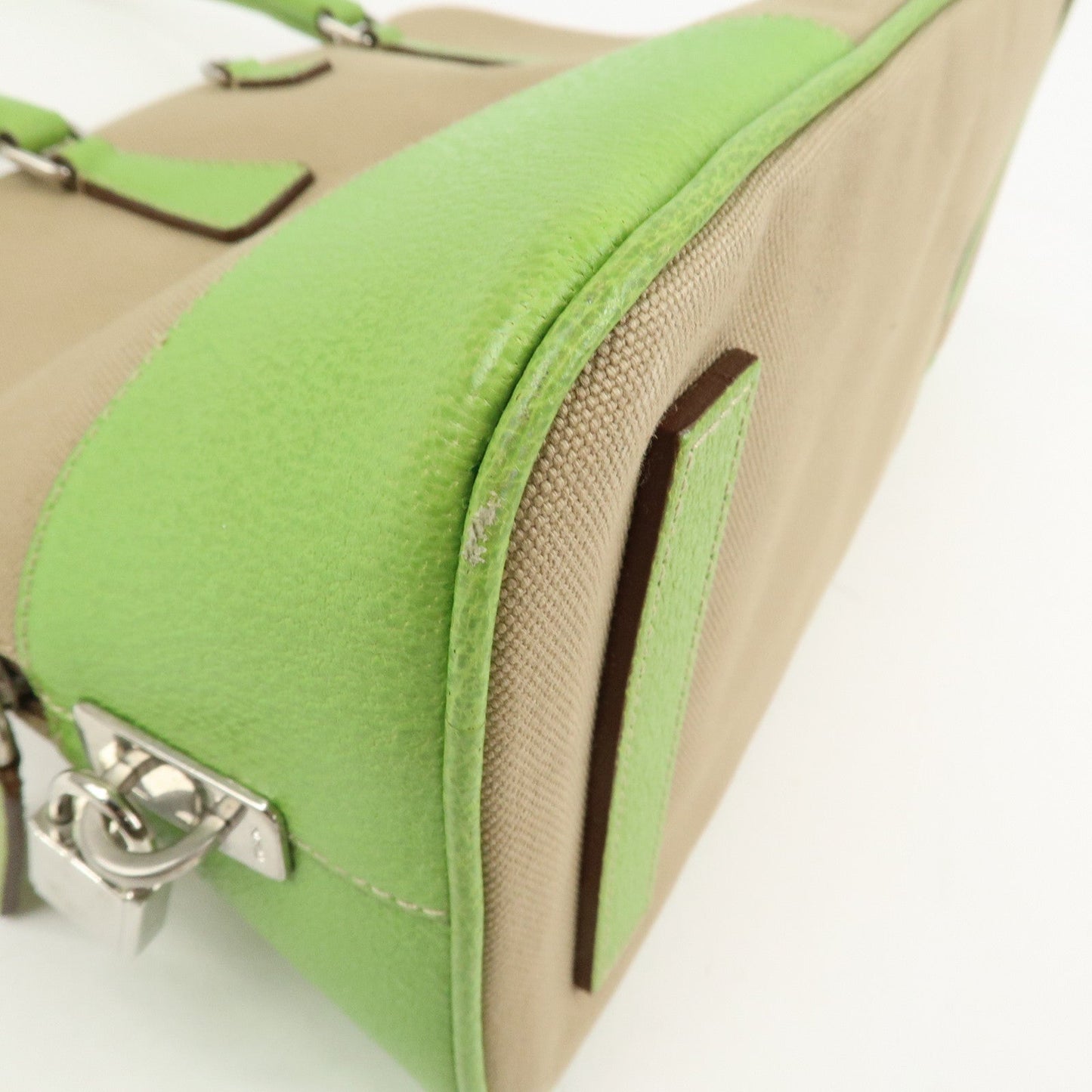 Prada Canvas Leather Tote Bag Hand Bag Beige Light Green BN0082【Pre-order】