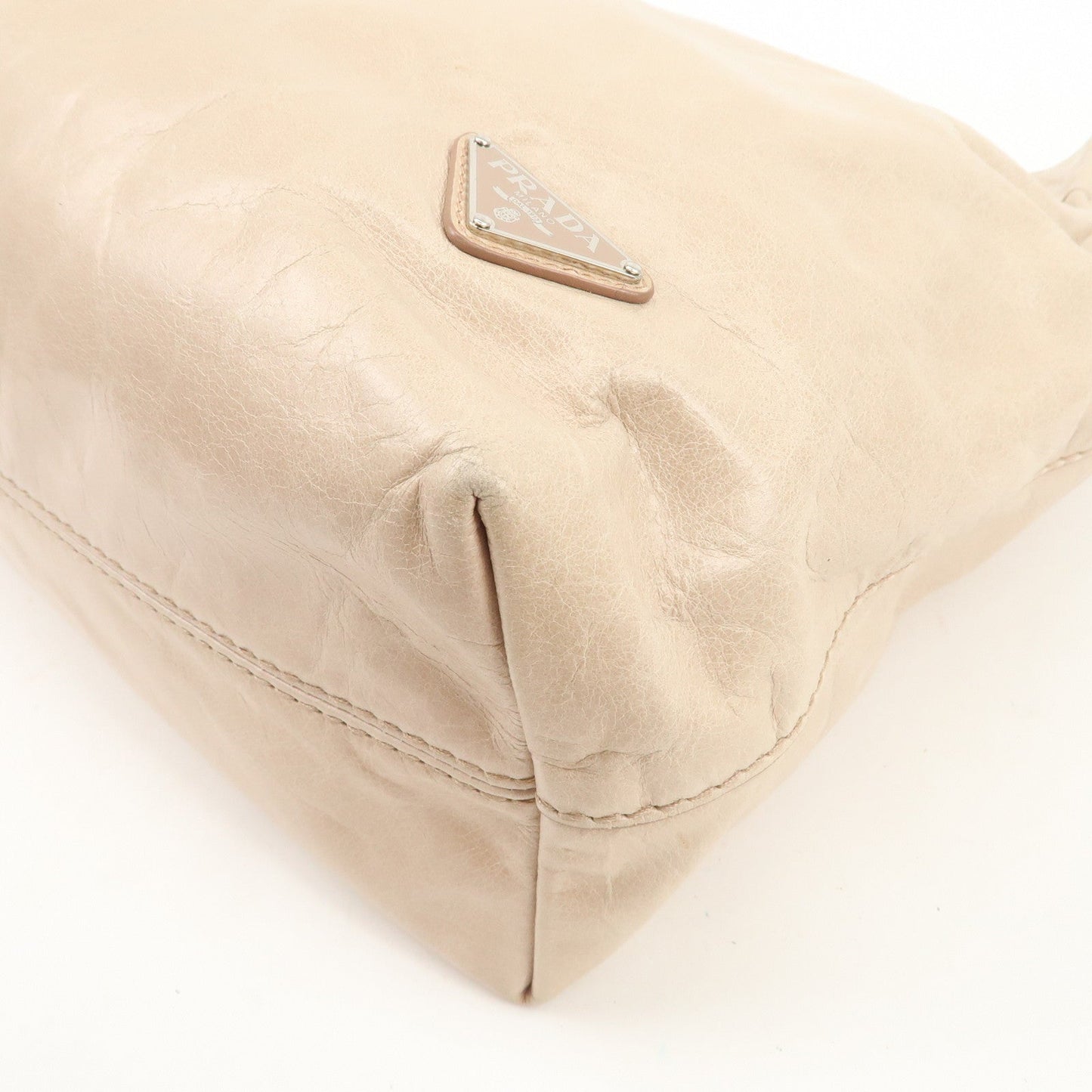 Prada Triangle Logo Leather 2Way Hand Bag Shoulder Bag Beige BR4617【Pre-order】