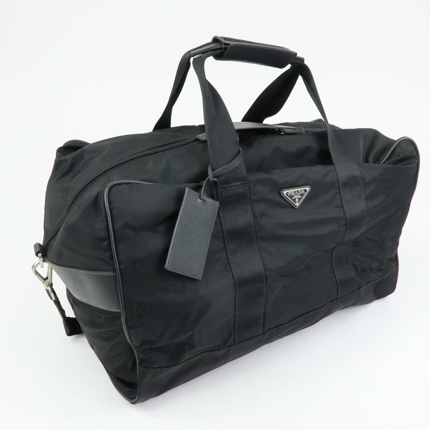 Prada Triangle Logo Nylon Leather Boston Bag Travel Bag Black【Pre-order】