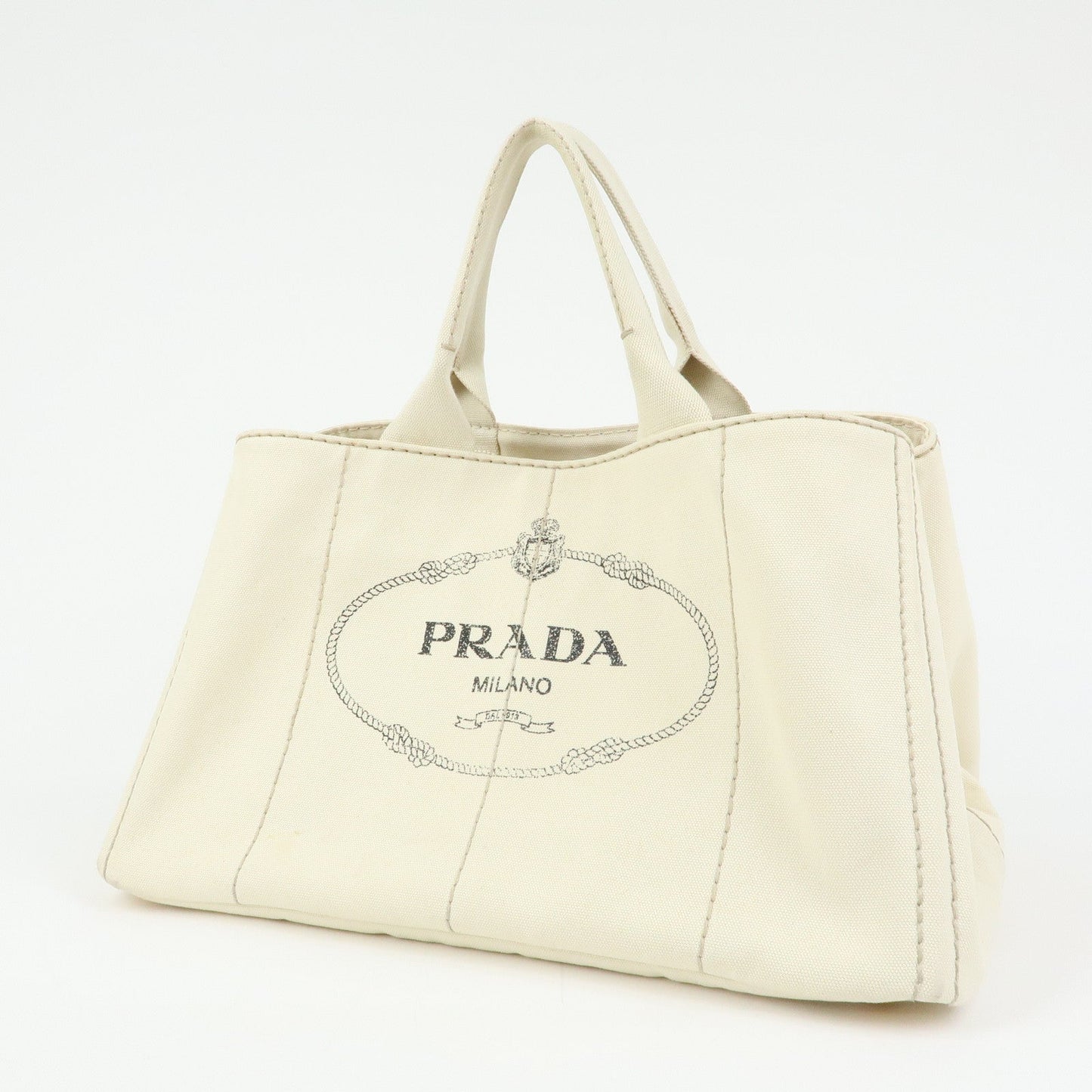 Prada Canapa Large Triangle Logo Tote Hand Bag Ivory BN1872【Pre-order】