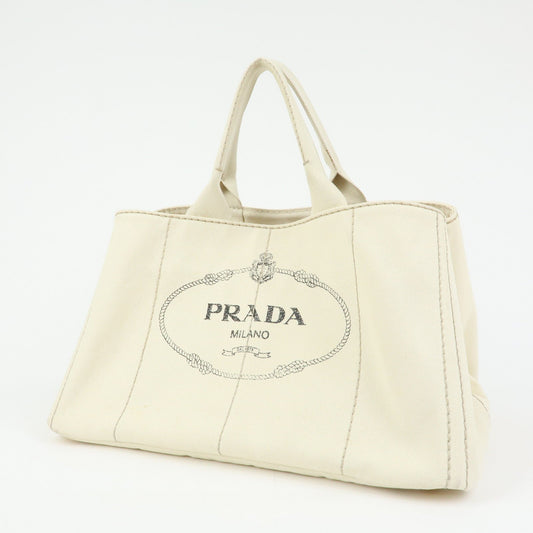 Prada Canapa Large Triangle Logo Tote Hand Bag Ivory BN1872【Pre-order】