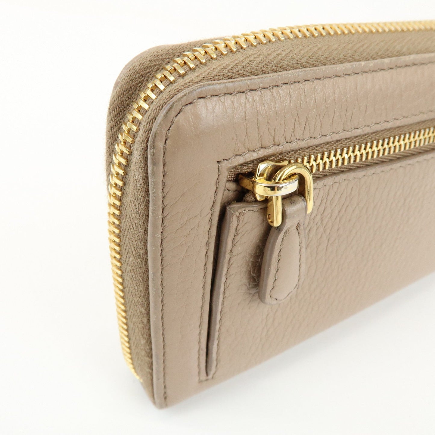 Prada Calf Leather Compact Round Zippy Wallet Beige Gold【Pre-order】