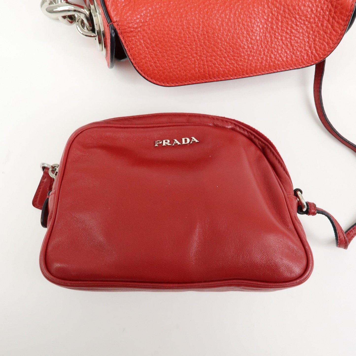 Prada Grommet Leather Chain Shoulder Bag Hand Bag Red【Pre-order】