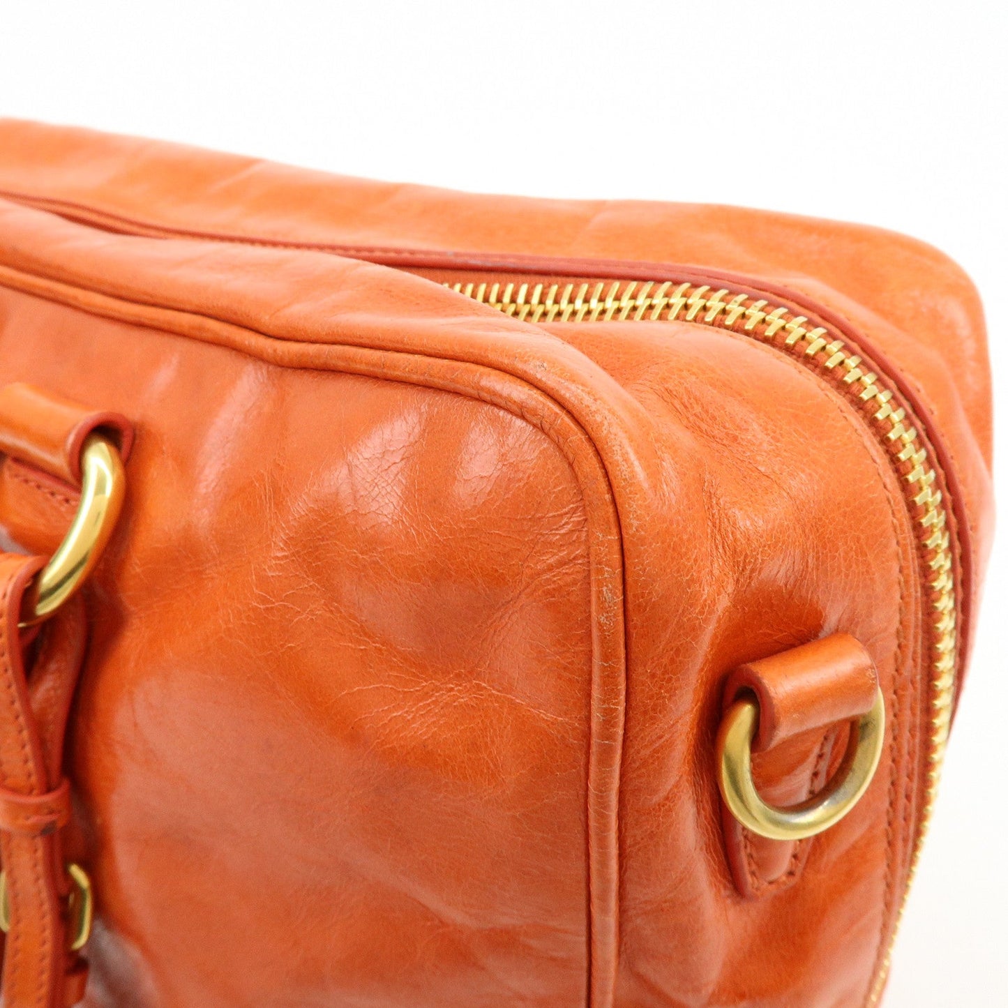 Prada Logo Leather Boston Bag Hand Bag Shoulder Bag Orange BL0821【Pre-order】