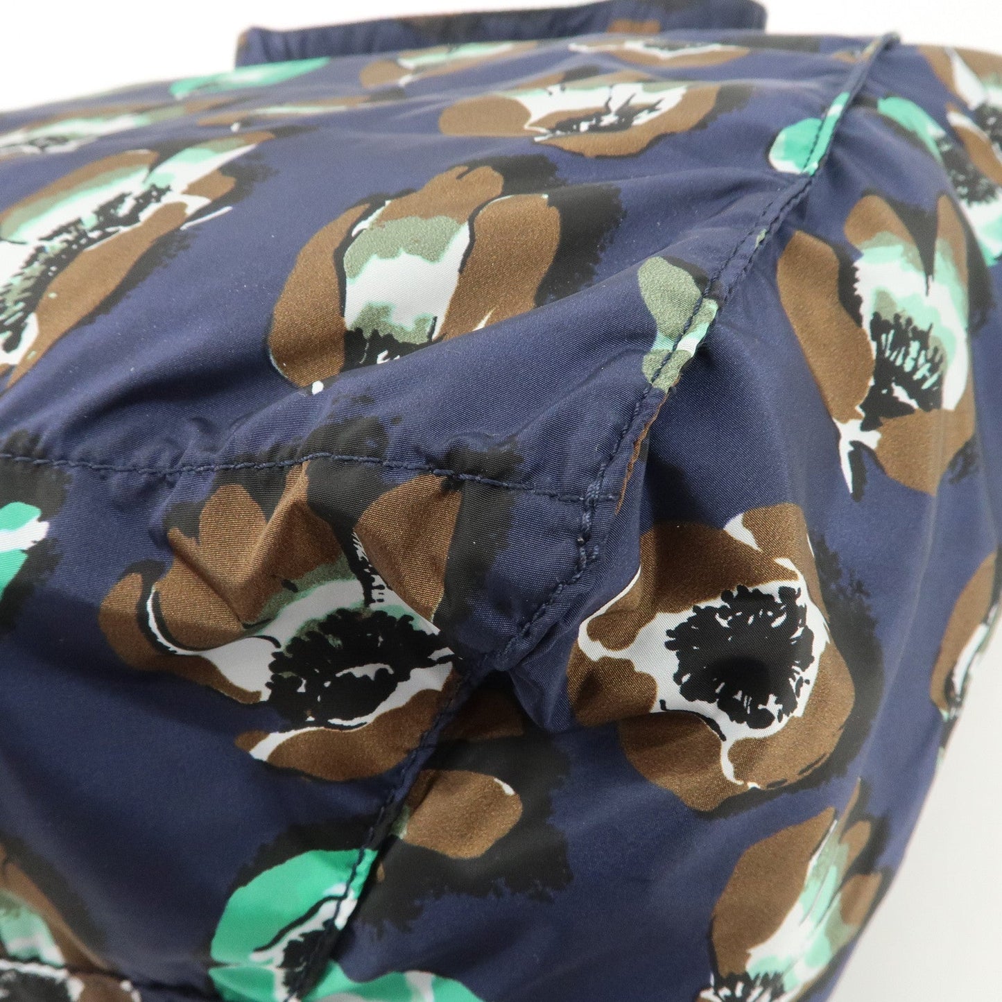 Prada Triangle Logo Nylon Tote Bag w/Pouch Flower Print Navy B4626B Used【Pre-order】