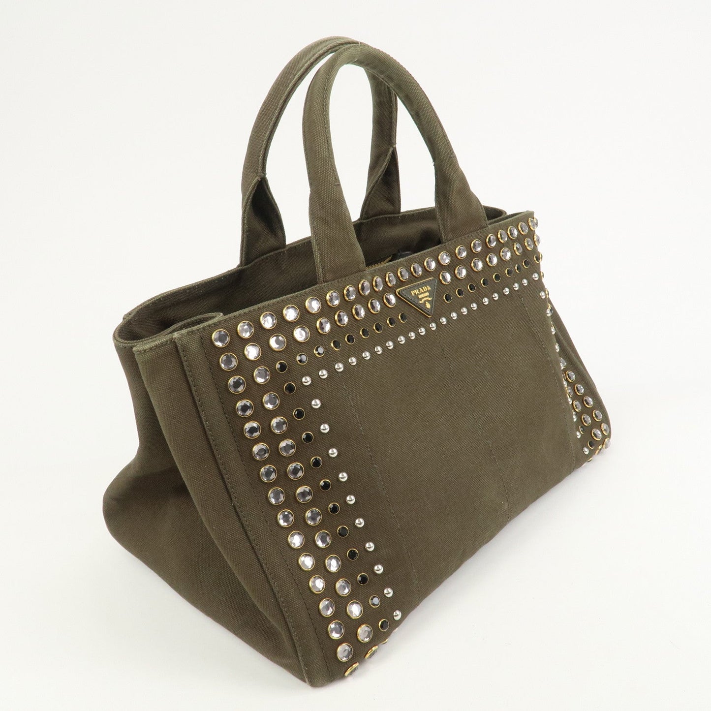 Prada Triangle Logo Canapa Large Tote Hand Bag Bijou Khaki BN1872【Pre-order】
