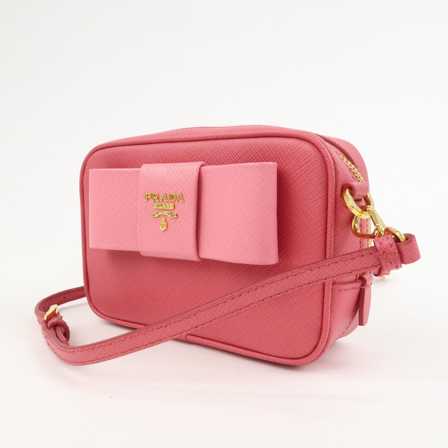 Prada Saffiano Leather Ribbon Mini Camera Shoulder Bag Pink 1N1674【Pre-order】