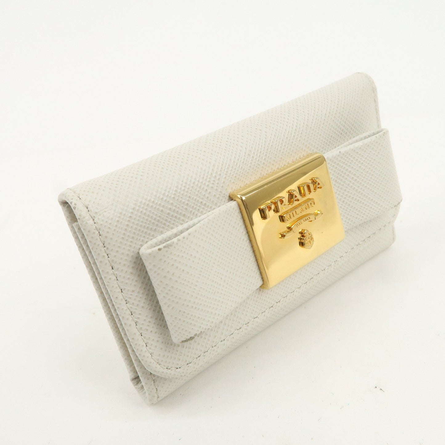 Prada Ribbon Saffiano Leather Key Case Key Holder White【Pre-order】