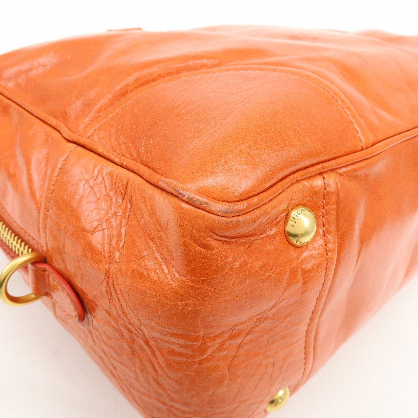 Prada Logo Leather Boston Bag Hand Bag Shoulder Bag Orange BL0821【Pre-order】
