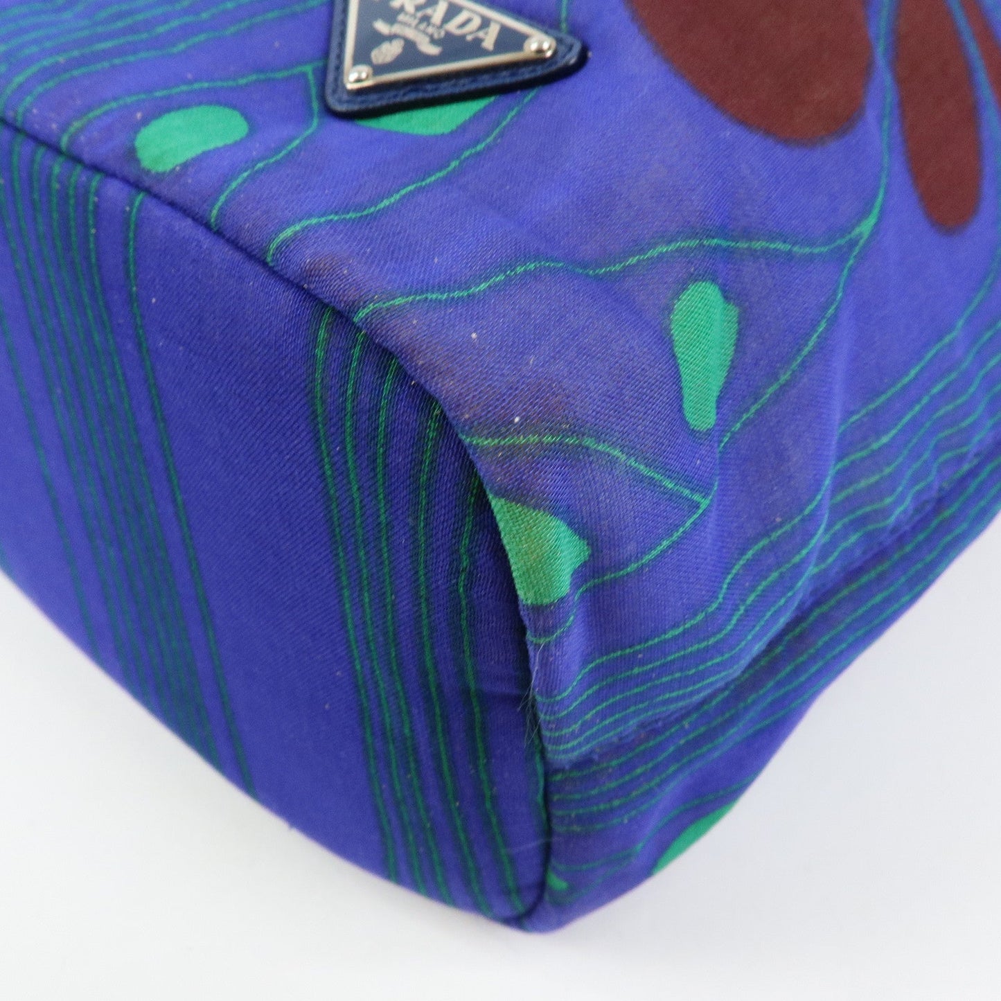 Prada Triangle Logo Linen Leather 2Way Bag Flower Motif Blue BR4696【Pre-order】
