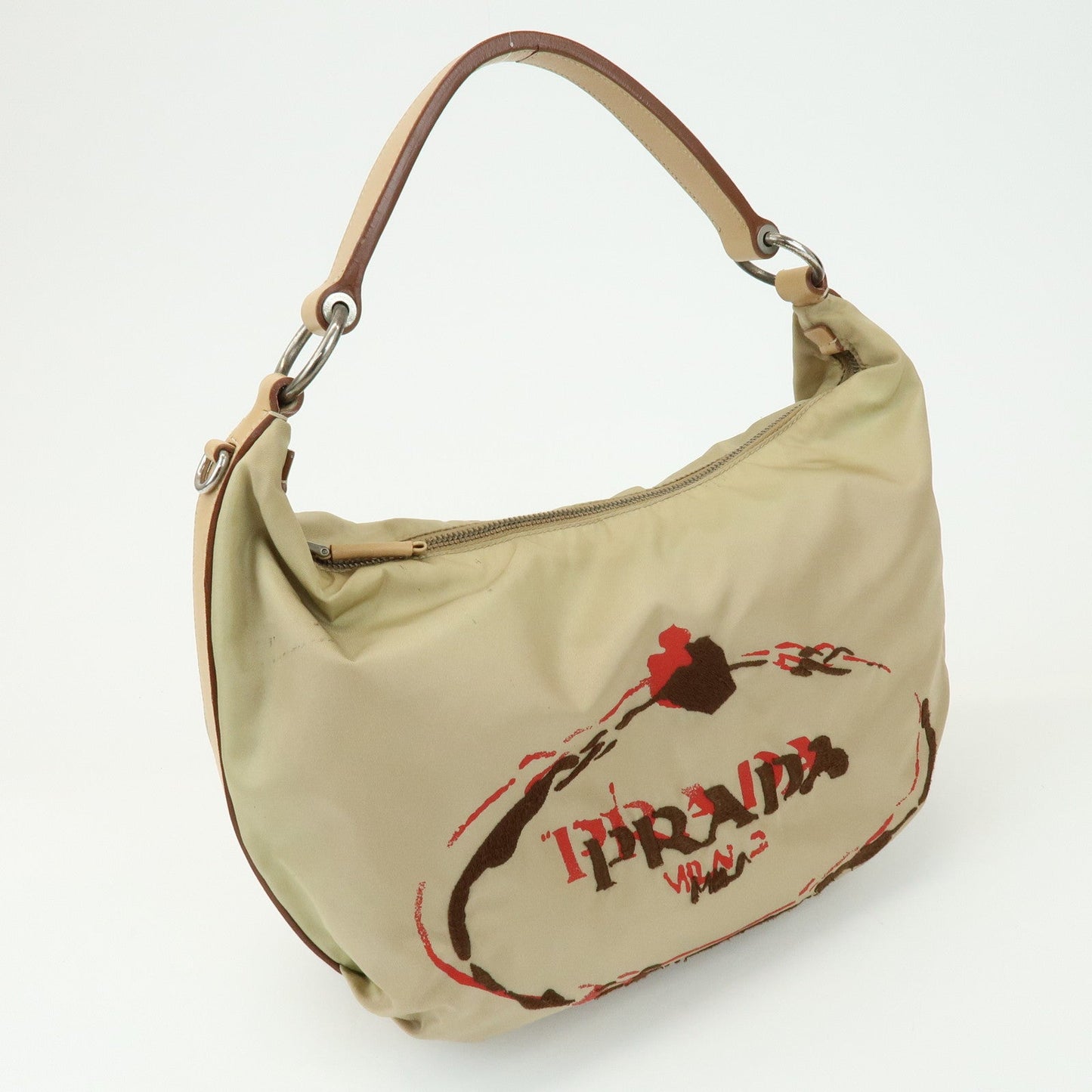 Prada Logo Nylon Leather Shoulder Bag Hand Bag Beige BR3315【Pre-order】