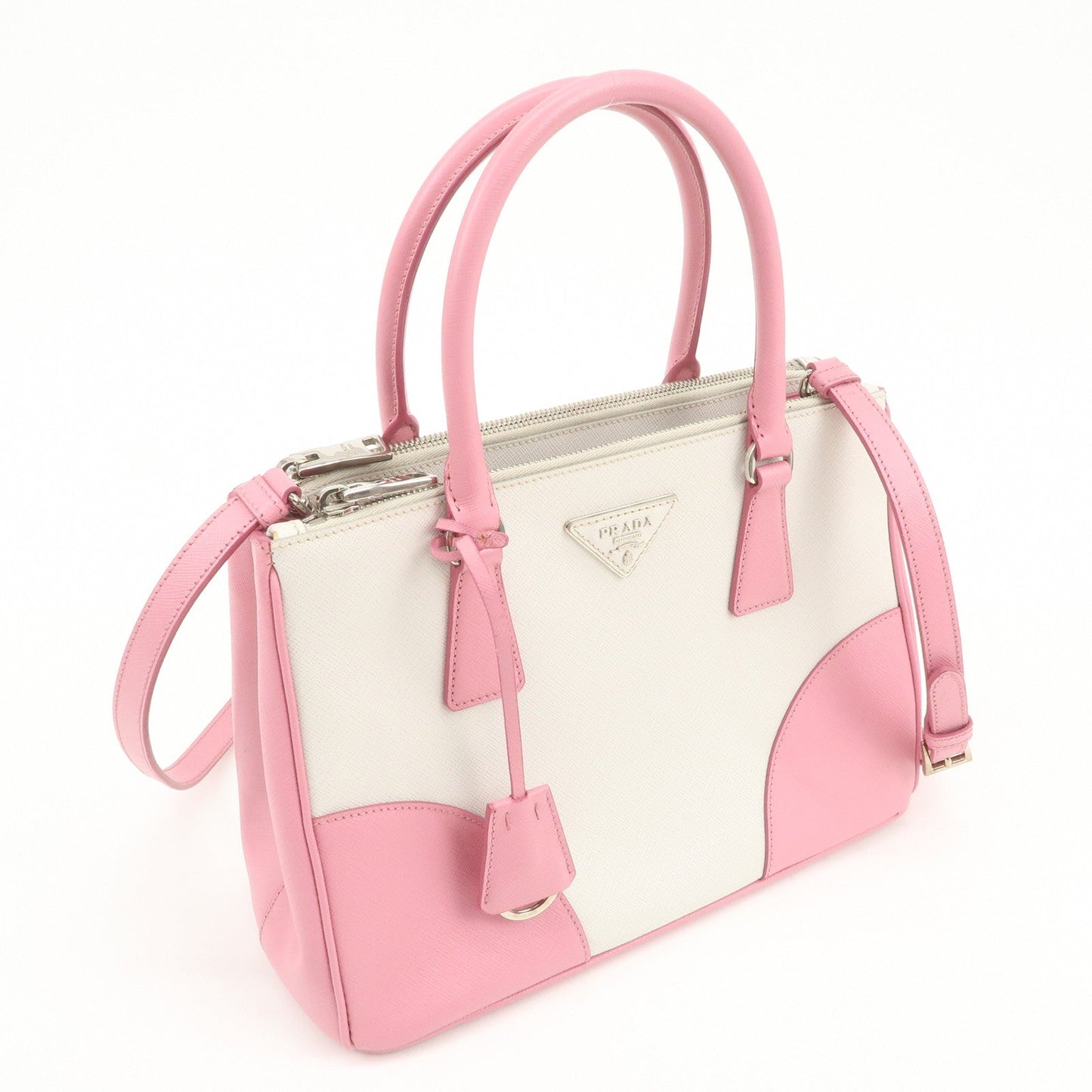 Prada CITY CALF Triangle Logo Saffiano Leather 2Way Bag Pink B2863K【Pre-order】