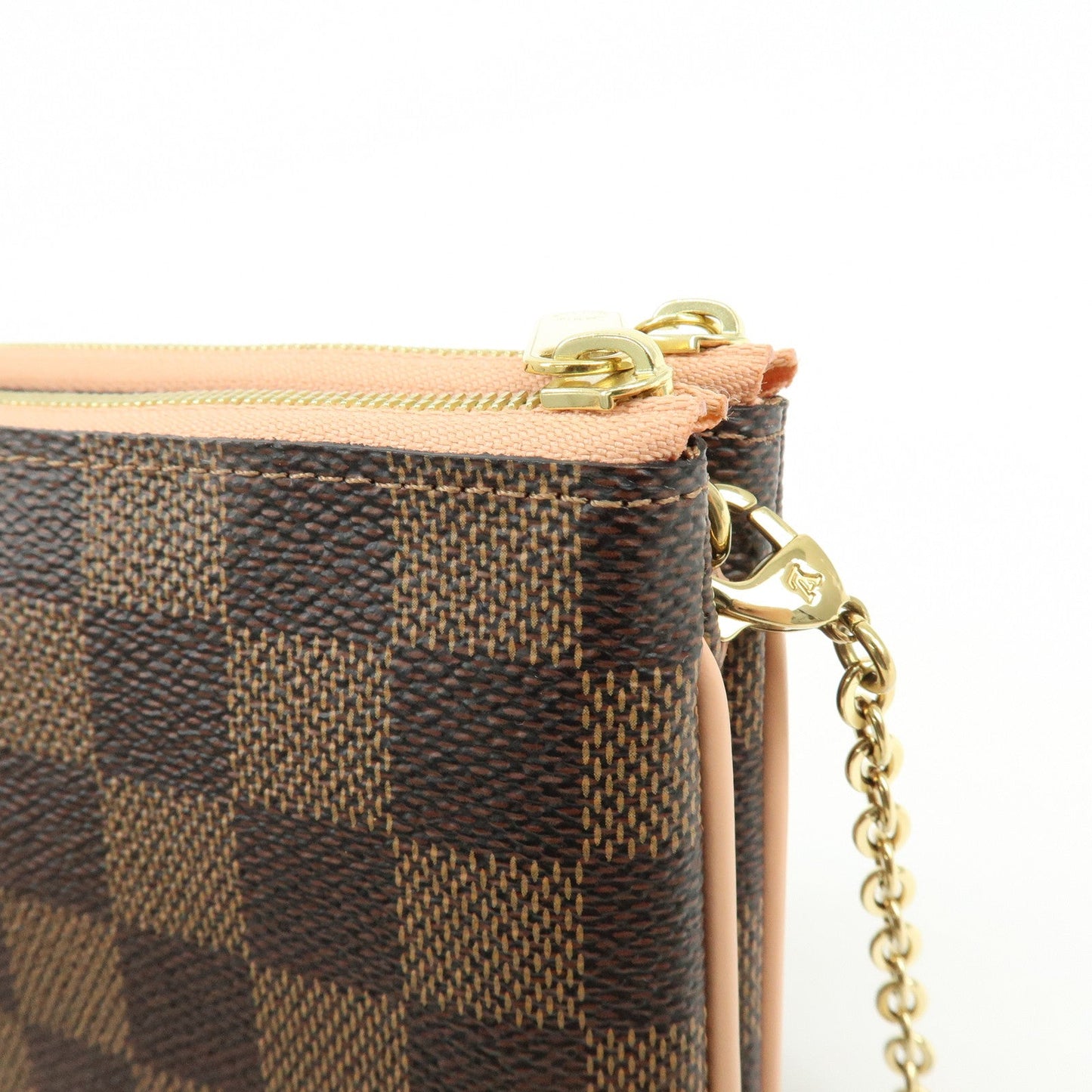 Louis Vuitton Damier Ebene Pochette Double Zip Rose BallerineN60254【Pre-order】
