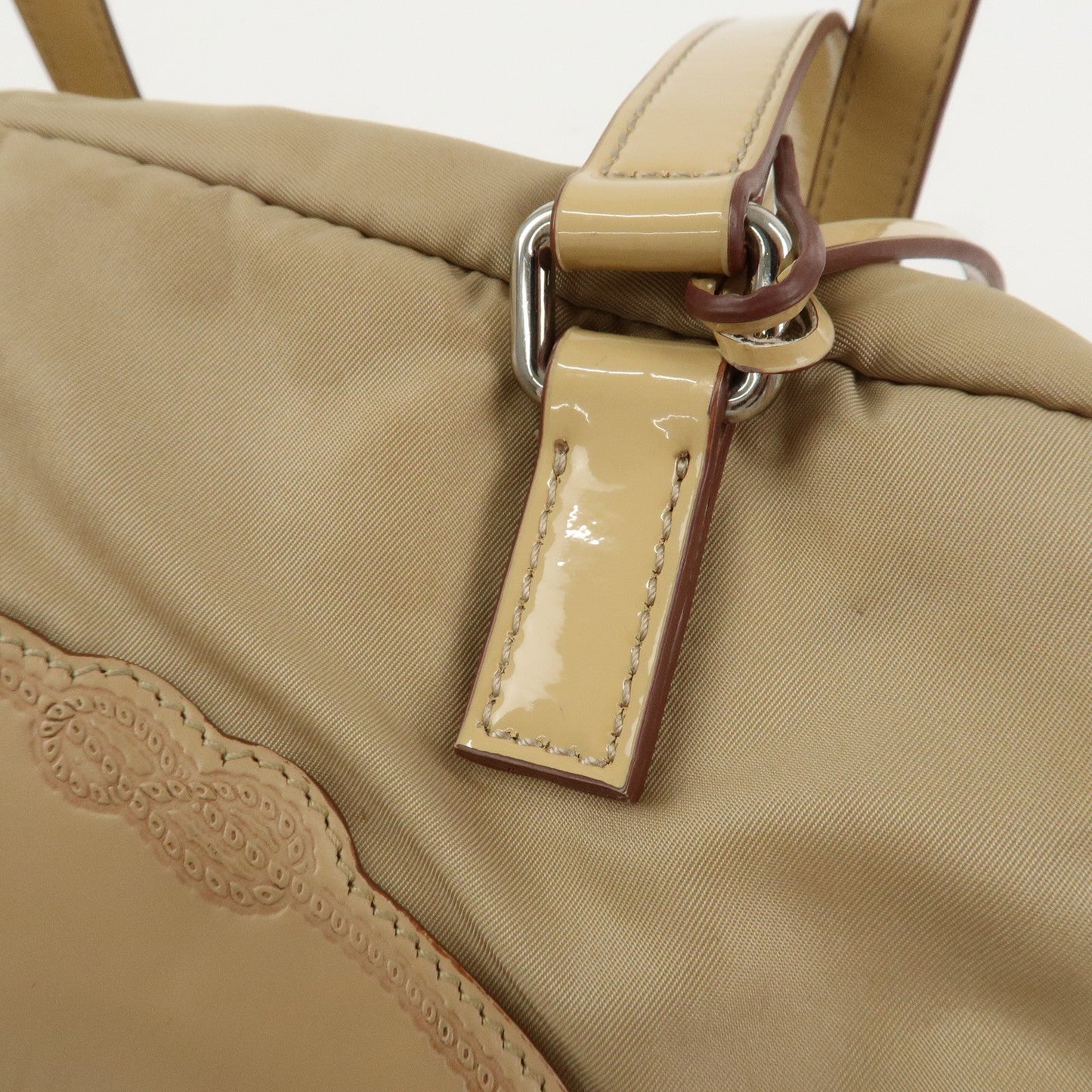 Prada Logo Nylon Patent Leather Mini Boston Bag Beige BR3150【Pre-order】