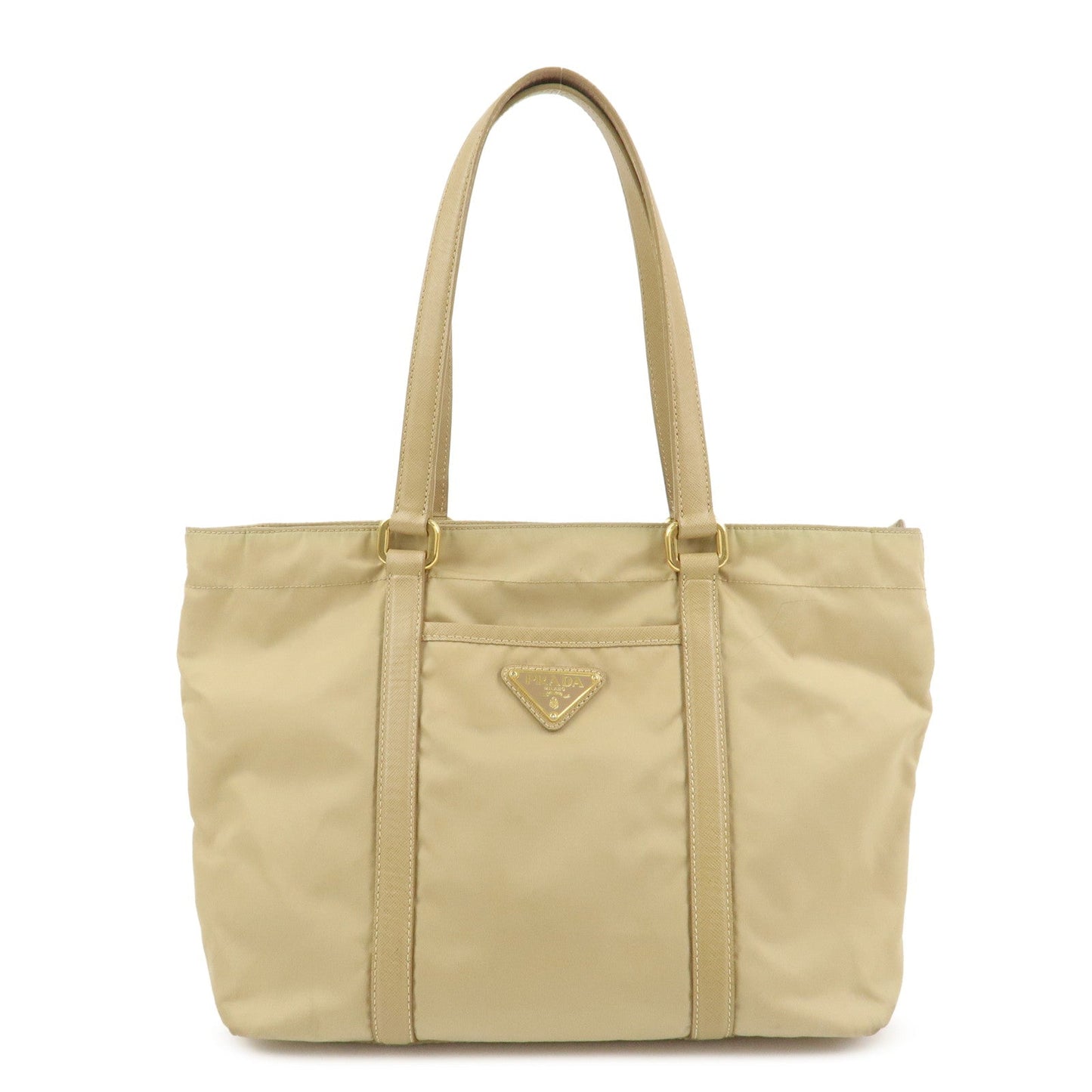 Prada Triangle Logo Nylon Saffiano Leather Tote Bag Beige BR2311【Pre-order】