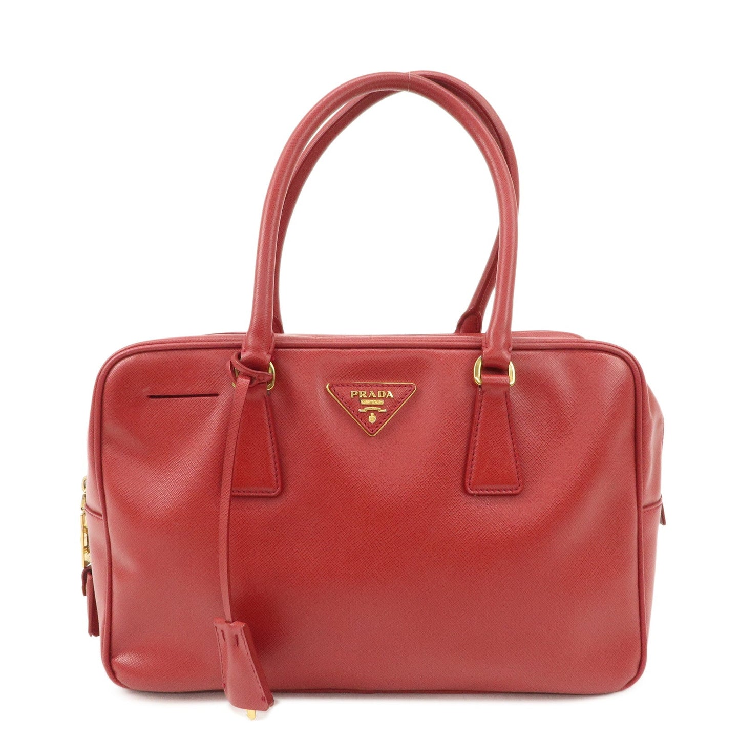 Prada Triangle Logo Saffiano Leather Boston Bag Hand Bag Red BL0095 Used【Pre-order】