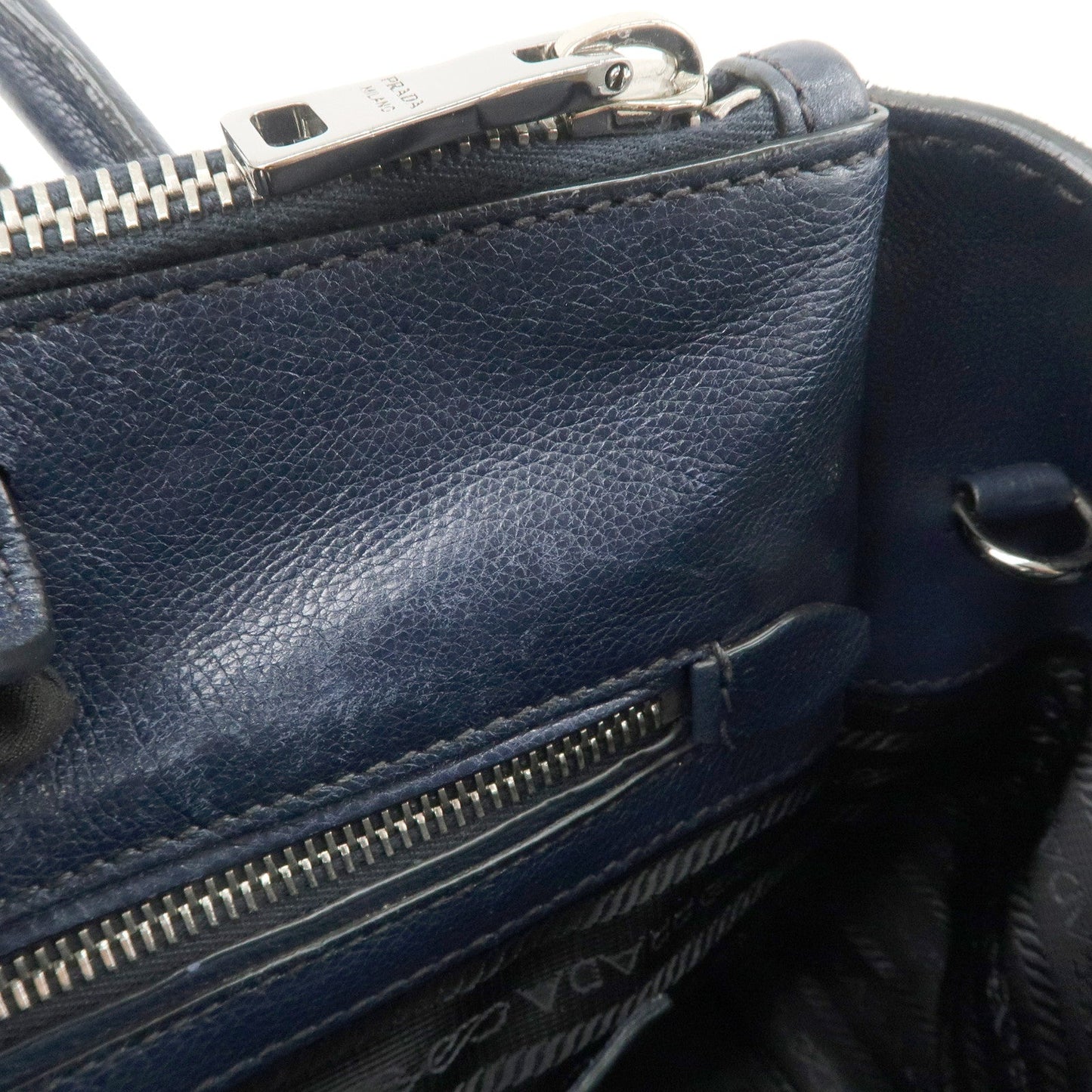 Prada Triangle Logo Leather 2Way Bag Tote Bag Hand Bag Navy B2625M【Pre-order】