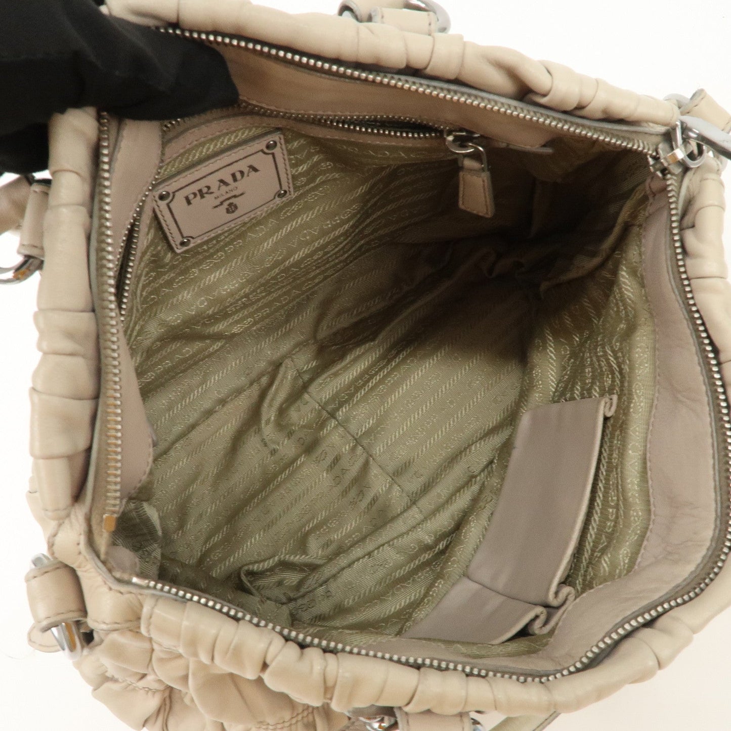 Prada Logo Leather Gathered 2Way Hand Bag Beige BN1336【Pre-order】