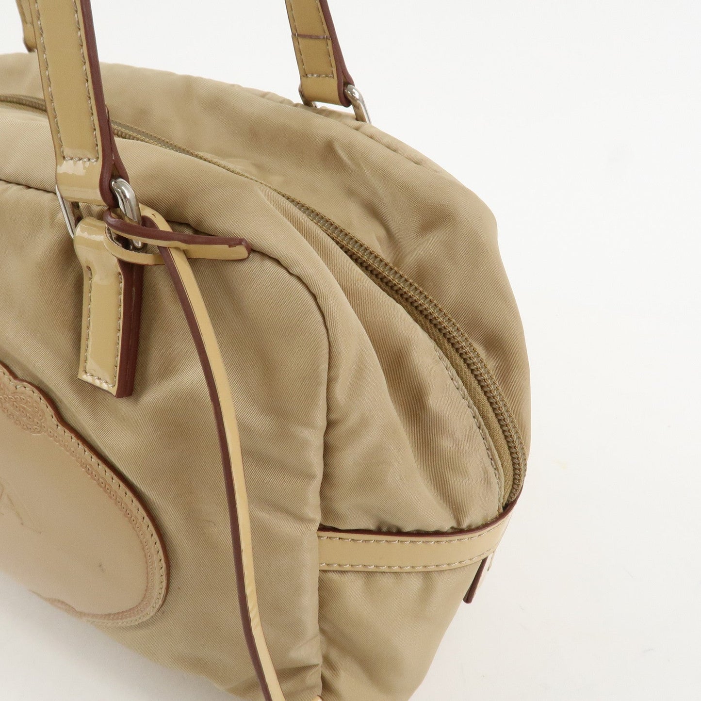 Prada Logo Nylon Patent Leather Mini Boston Bag Beige BR3150【Pre-order】