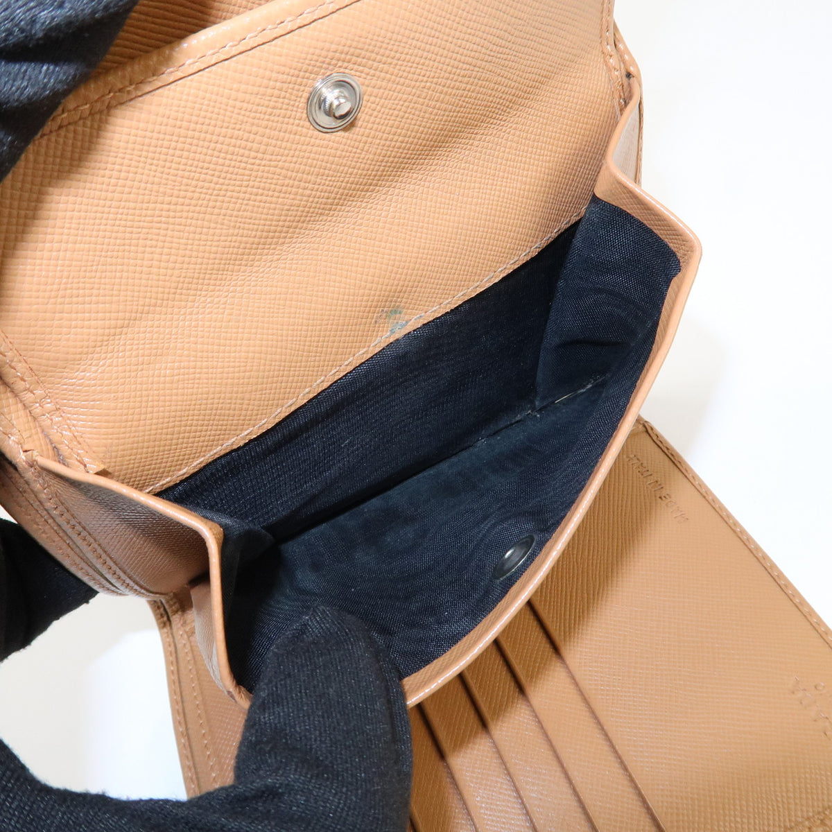 Prada Triangle Logo Saffiano Leather Trifold Wallet Brown Used【Pre-order】