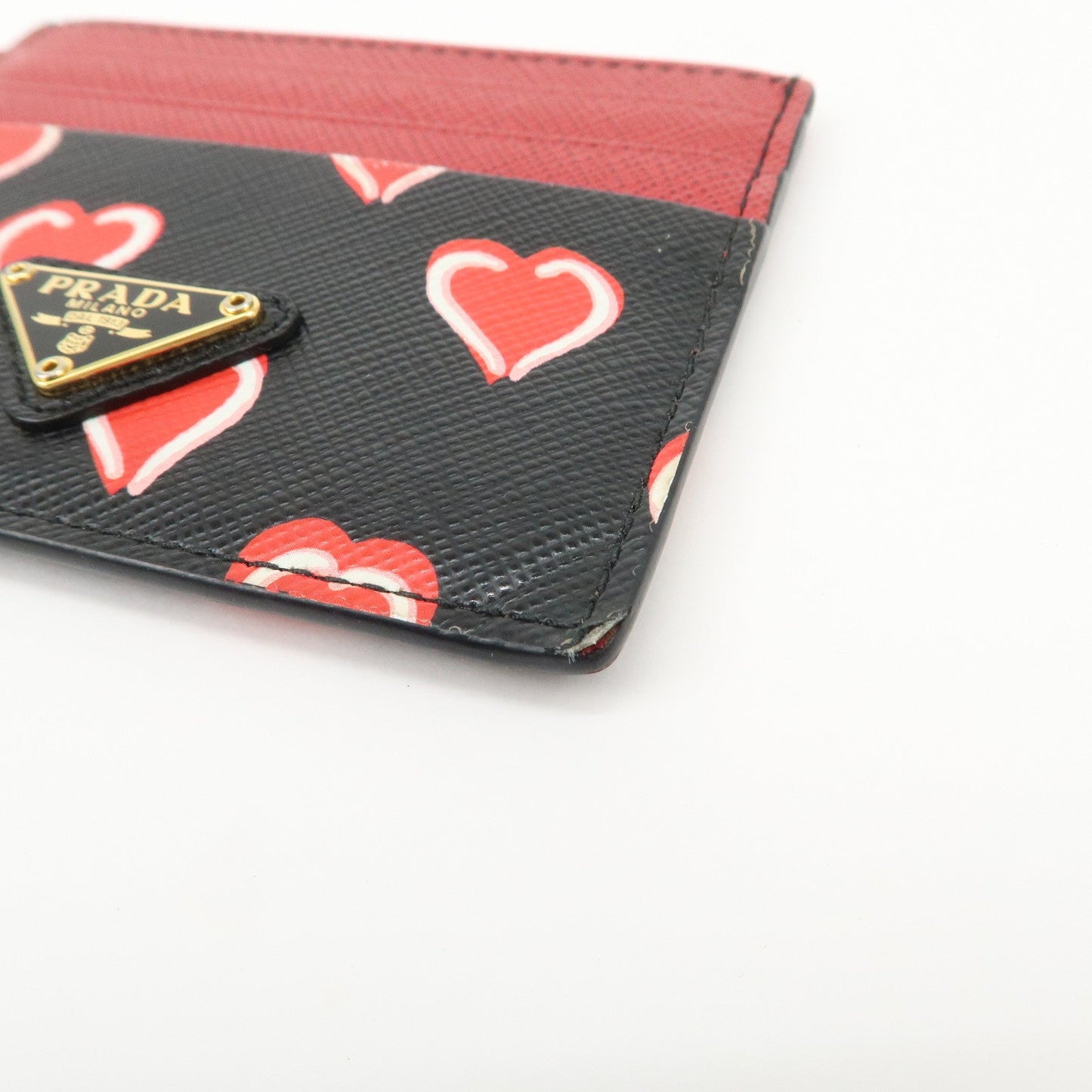 Prada Saffiano Leather Heart Card Case Black Red White 1MC025【Pre-order】