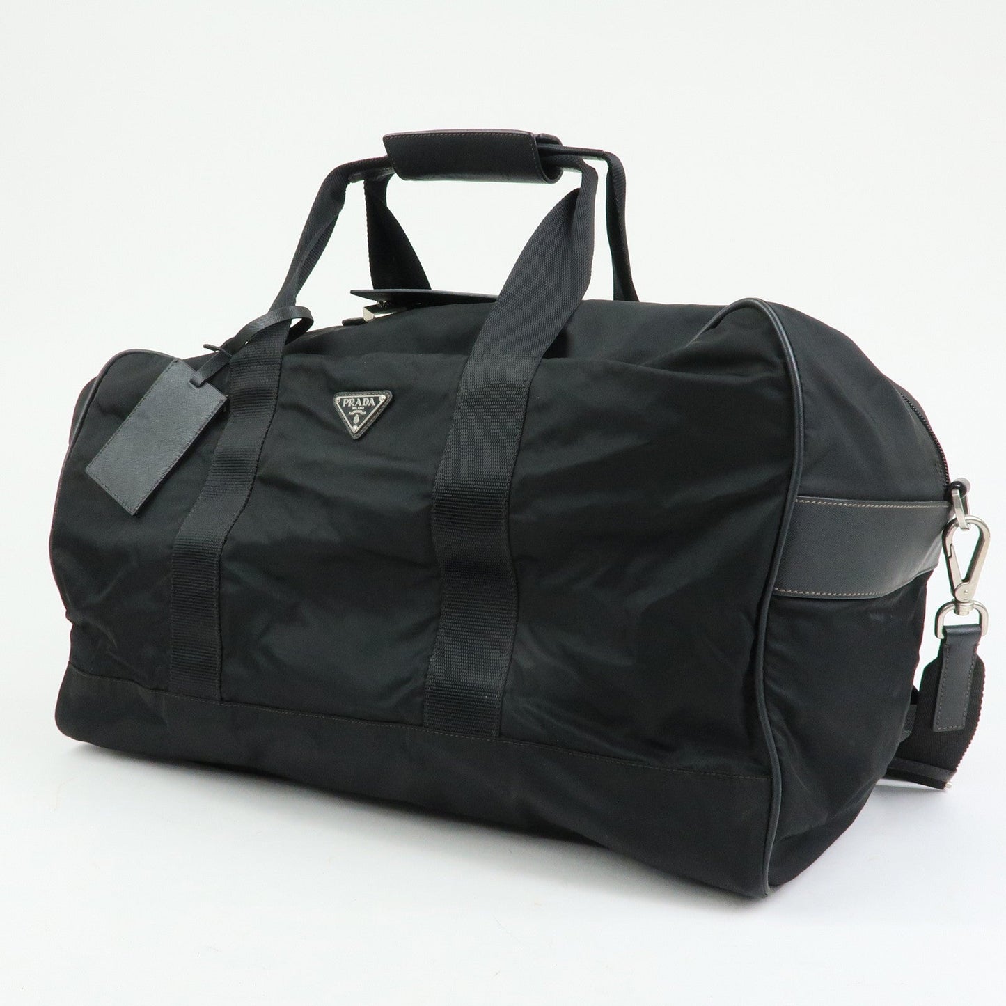 Prada Triangle Logo Nylon Leather Boston Bag Travel Bag Black【Pre-order】