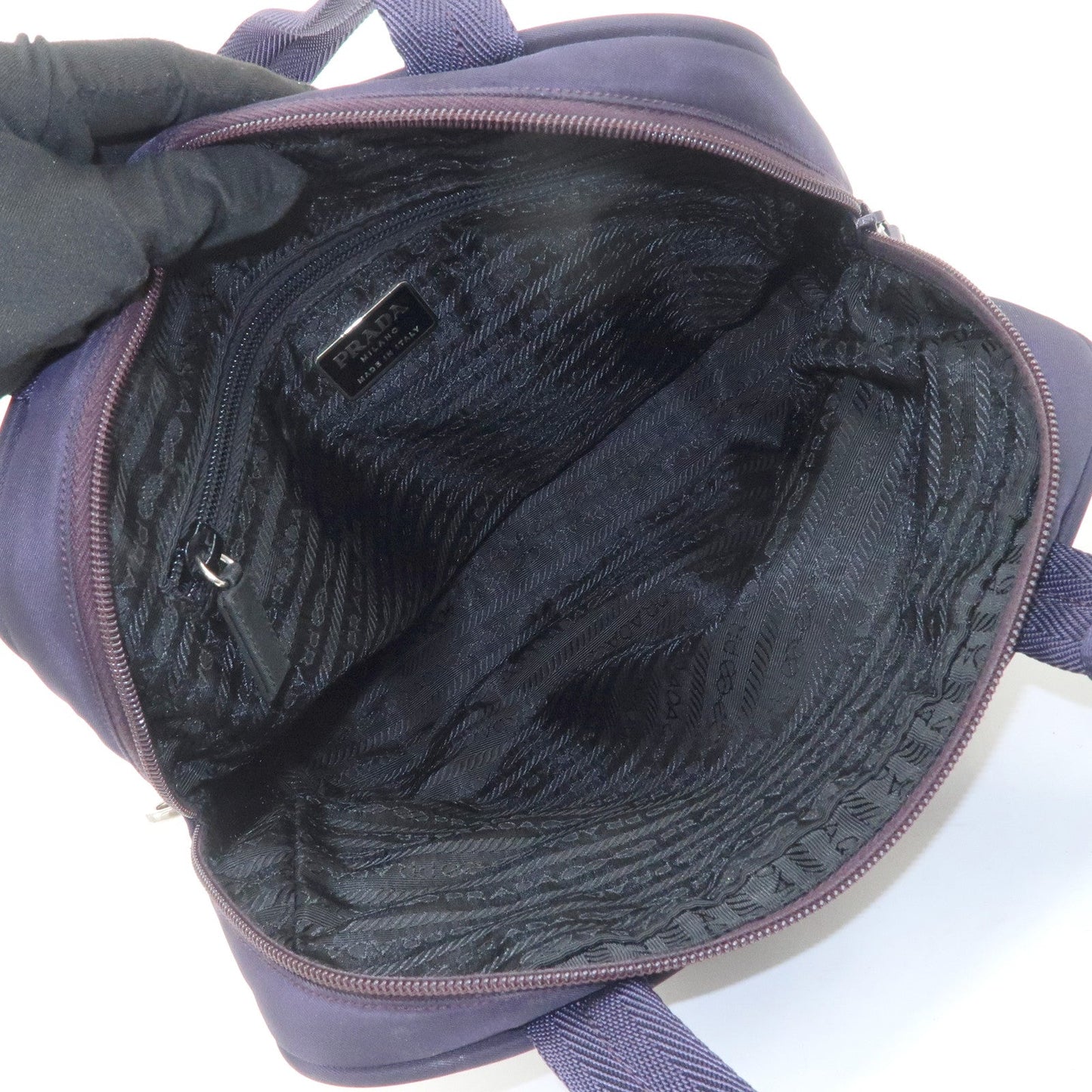Prada Triangle Logo Leather Nylon Hand Bag Purple B8495【Pre-order】