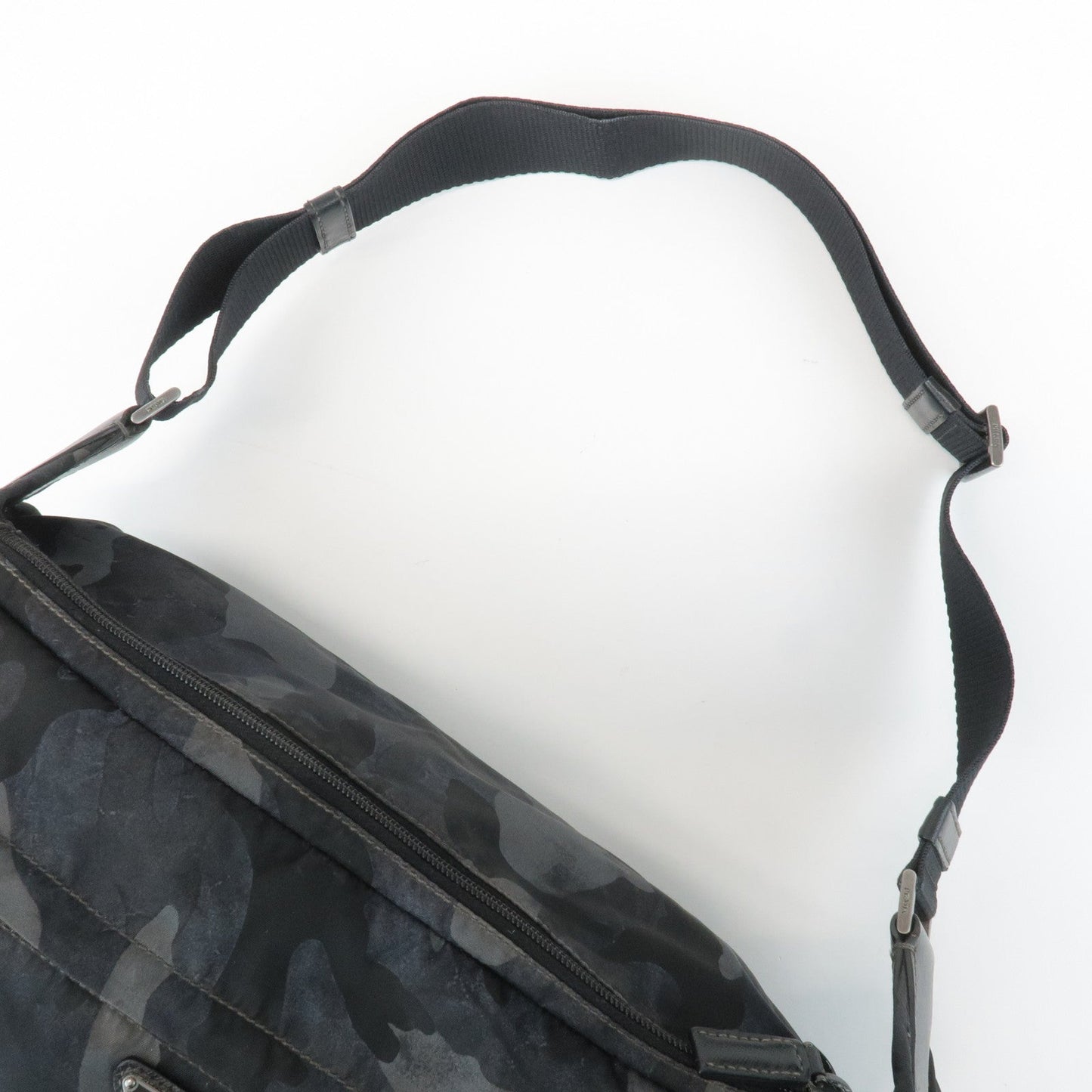 Prada Triangle Logo Nylon Camouflage Shoulder Bag Black Gray Navy Used【Pre-order】