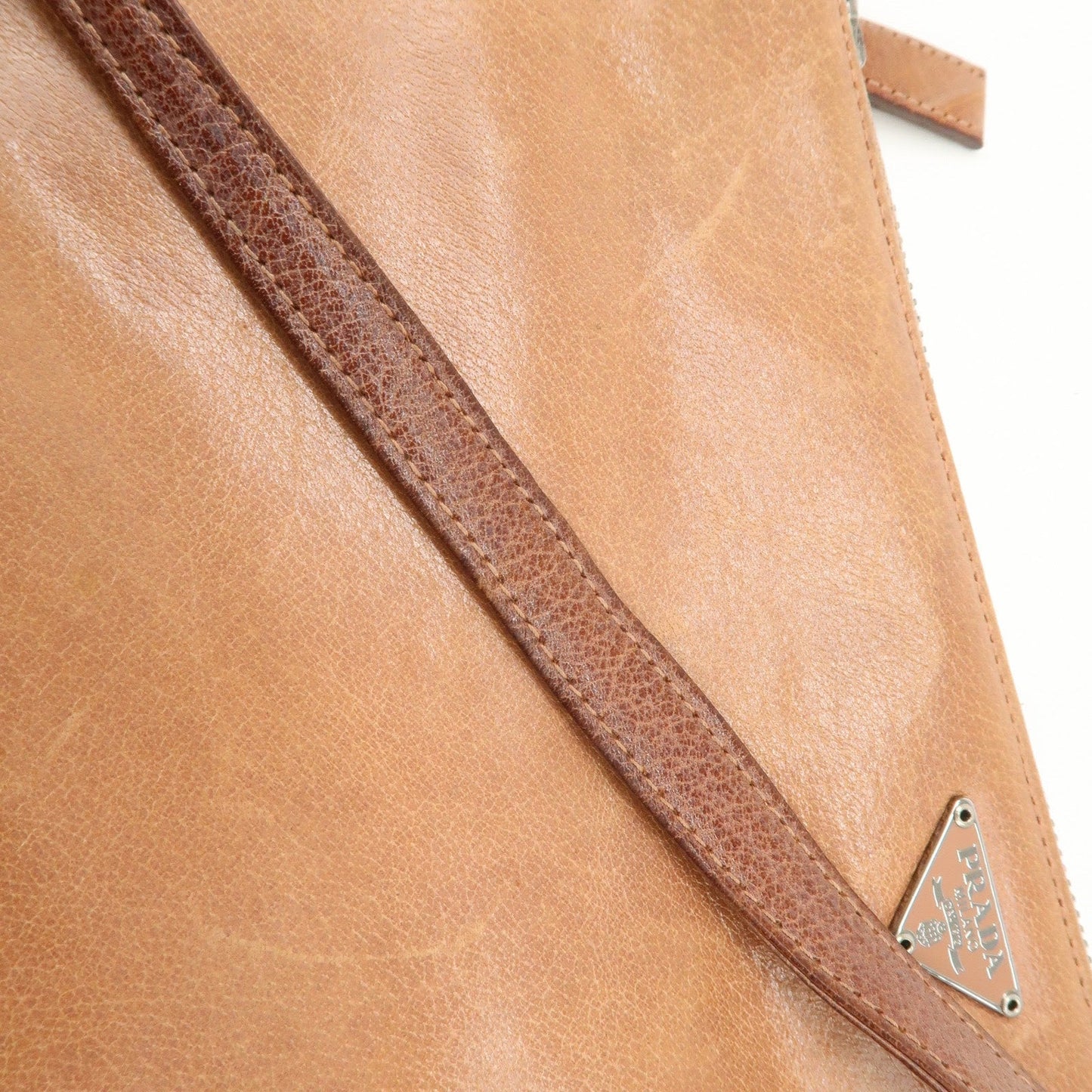 Prada Triangle Logo Leather Shoulder Bag Hand Bag Brown Used【Pre-order】