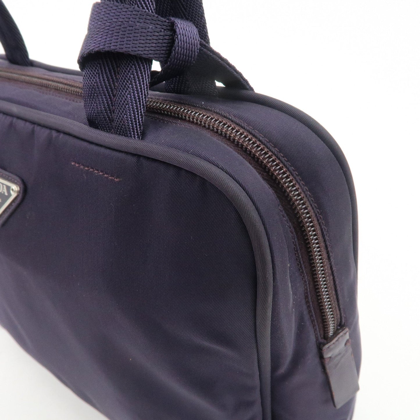 Prada Triangle Logo Leather Nylon Hand Bag Purple B8495【Pre-order】