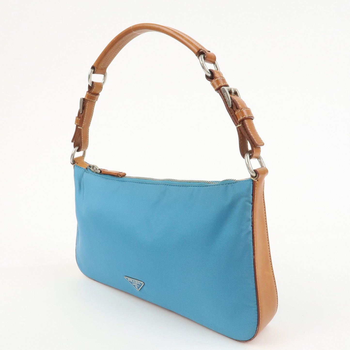 Prada Triangle Logo Nylon Leather Shoulder Bag Blue Brown BR2205【Pre-order】