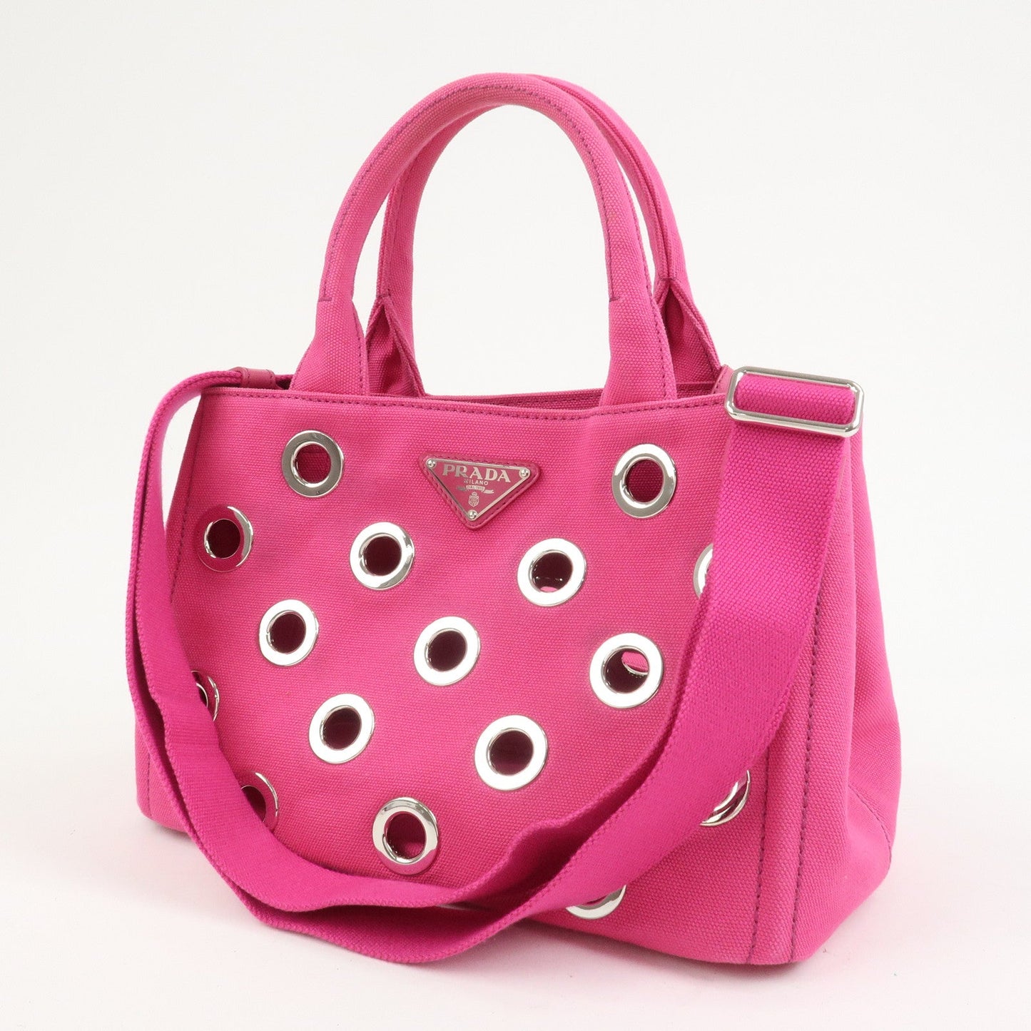 Prada Grommet Canapa Mini Canvas 2Way Bag Hand Bag Pink 1BG439【Pre-order】
