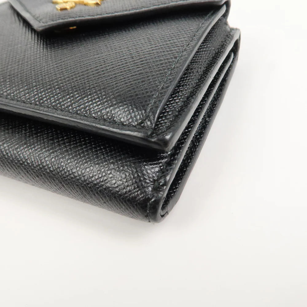 Prada Logo Saffiano Metal Tri-fold Small Wallet Black【Pre-order】