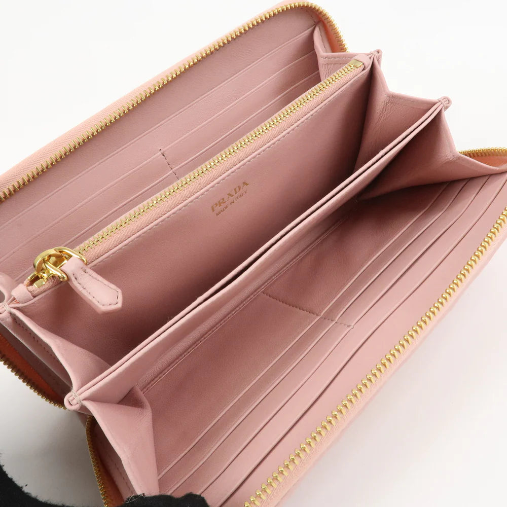Prada Leather Gather Round Zippy Wallet Gold Hardware Pink【Pre-order】