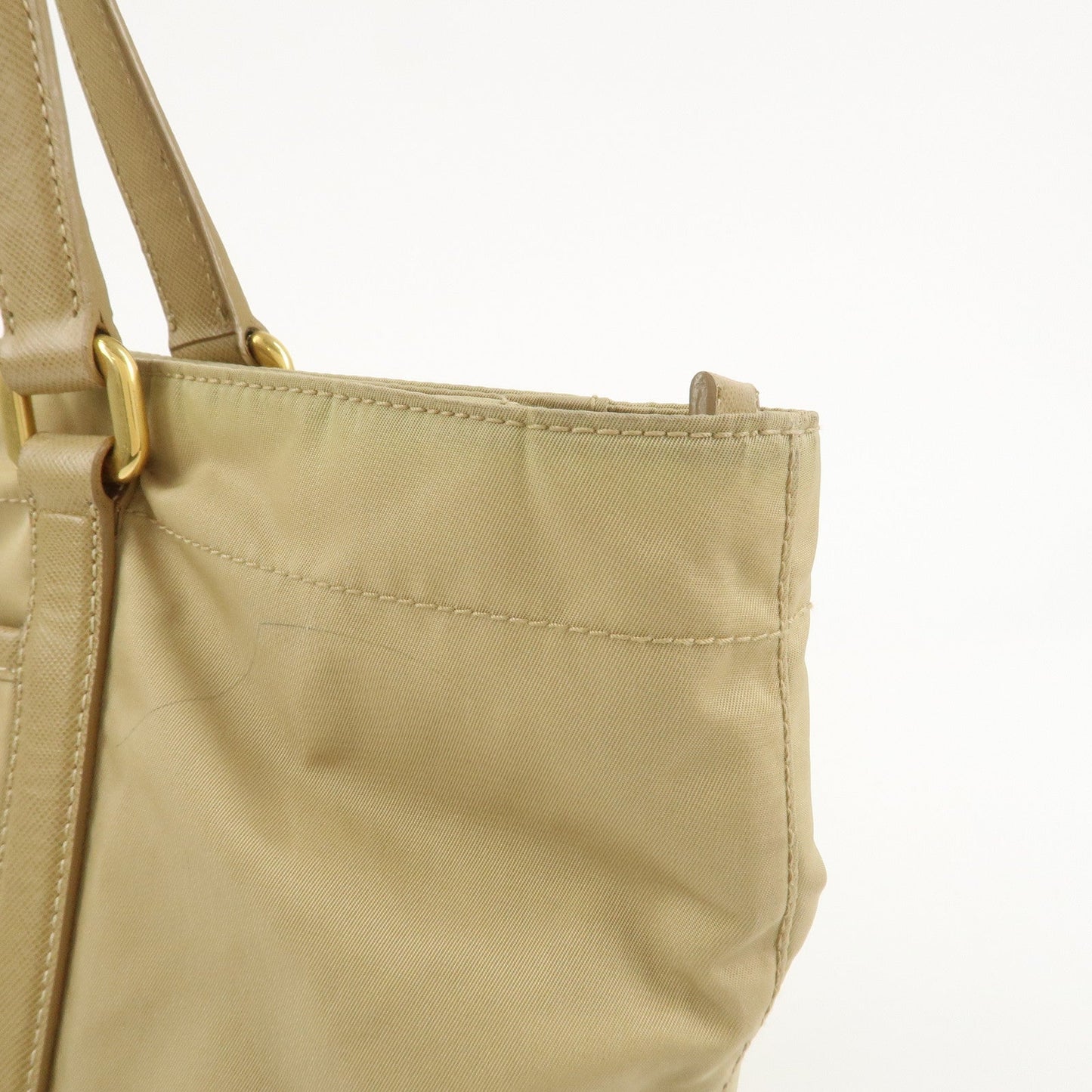 Prada Triangle Logo Nylon Saffiano Leather Tote Bag Beige BR2311【Pre-order】