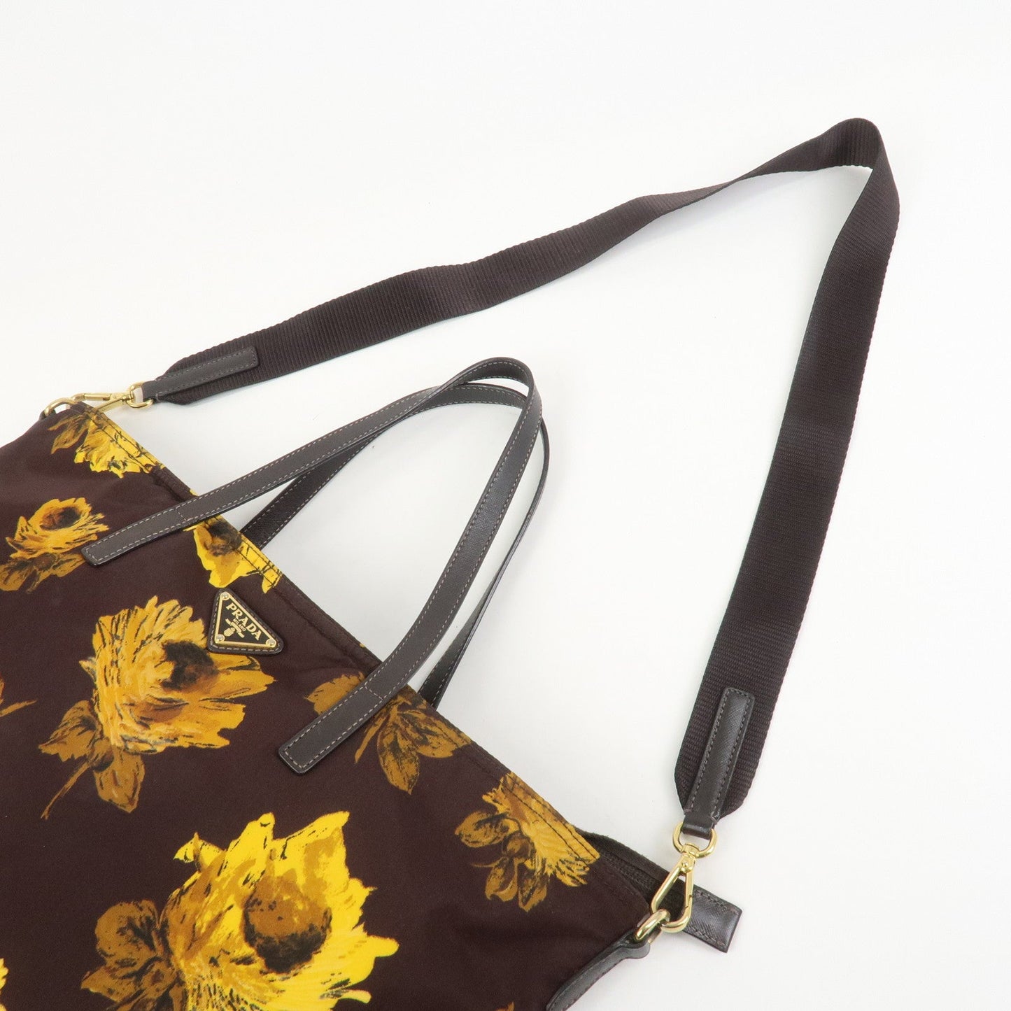 Prada Triangle Logo Nylon Leather 2Way Shoulder Bag Flower Print【Pre-order】
