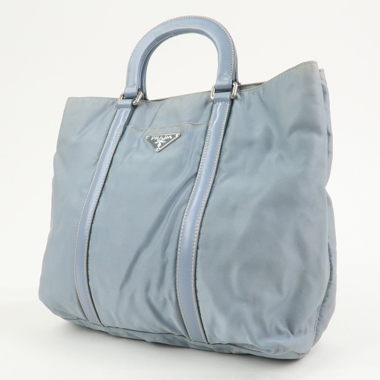 Prada Triangle Logo Nylon Leather Hand Bag Light Blue【Pre-order】
