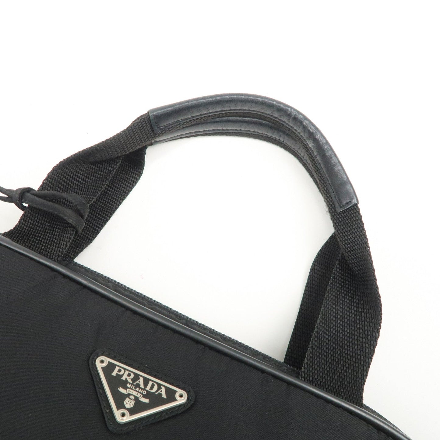 Prada Triangle Logo Nylon Leather Hand Bag Boston Bag Black【Pre-order】