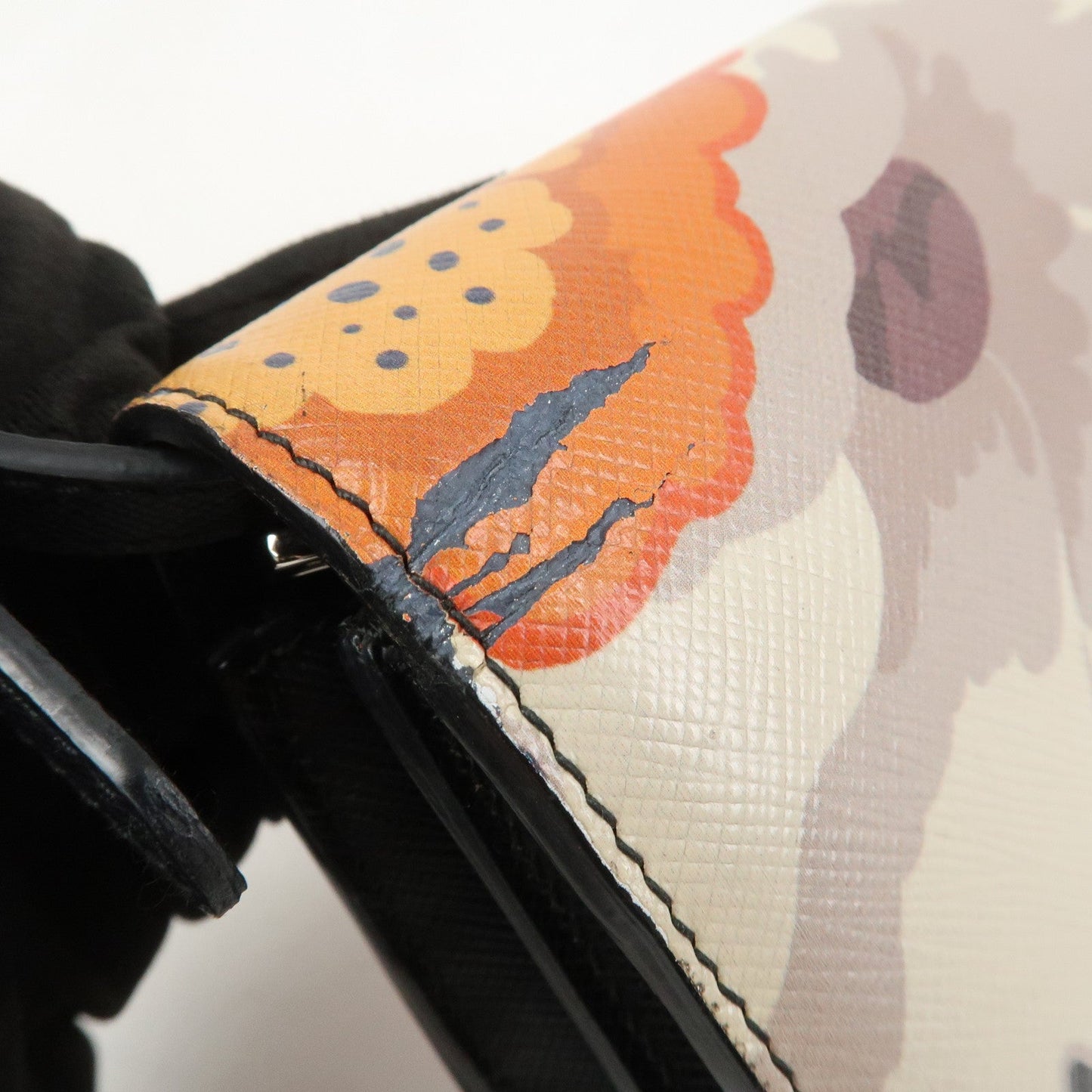 Prada Flower Print Saffiano Leather Shoulder Bag Hand Bag Black【Pre-order】