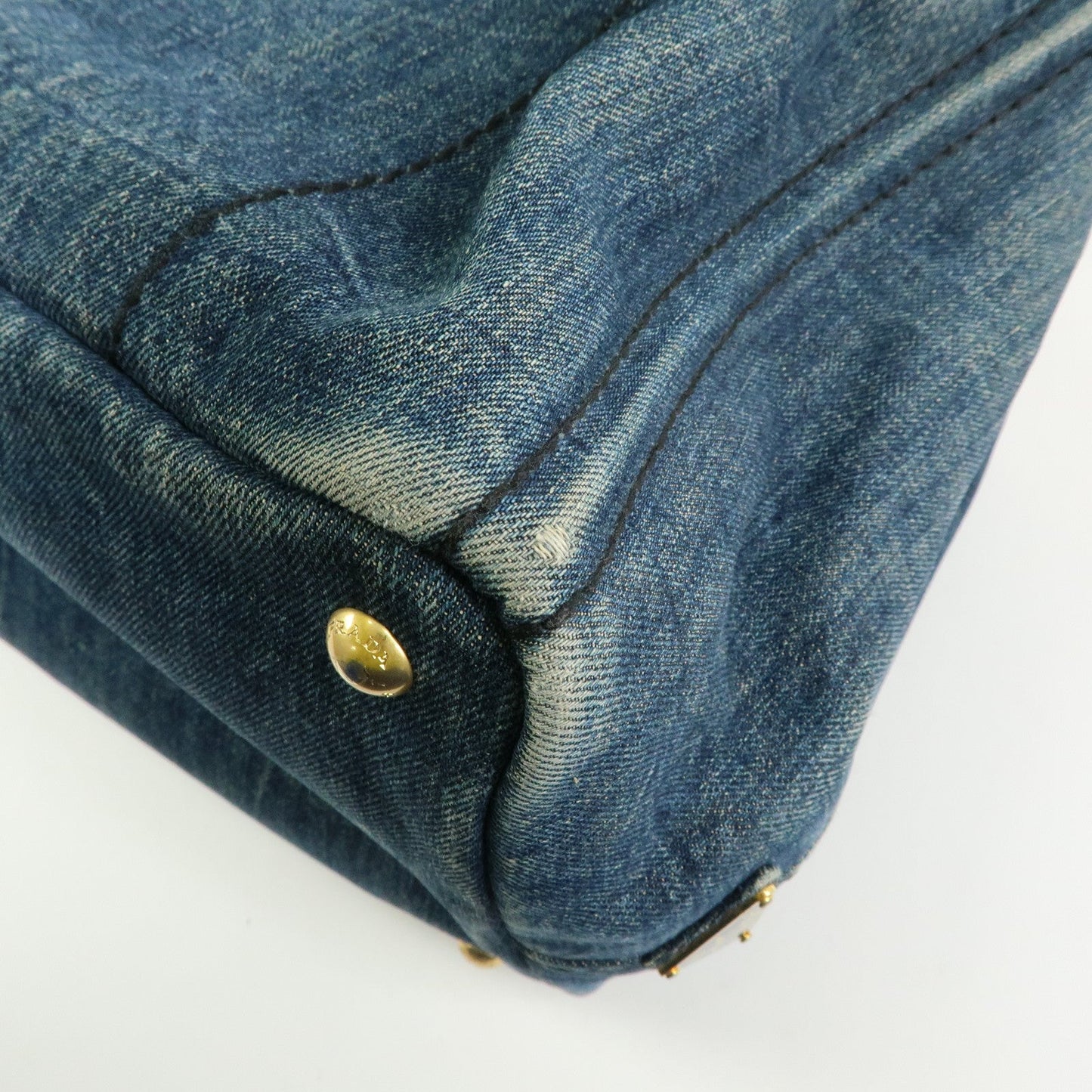 Prada Logo Canapa Canvas Denim Tote Bag Hand Bag Blue B1877B【Pre-order】