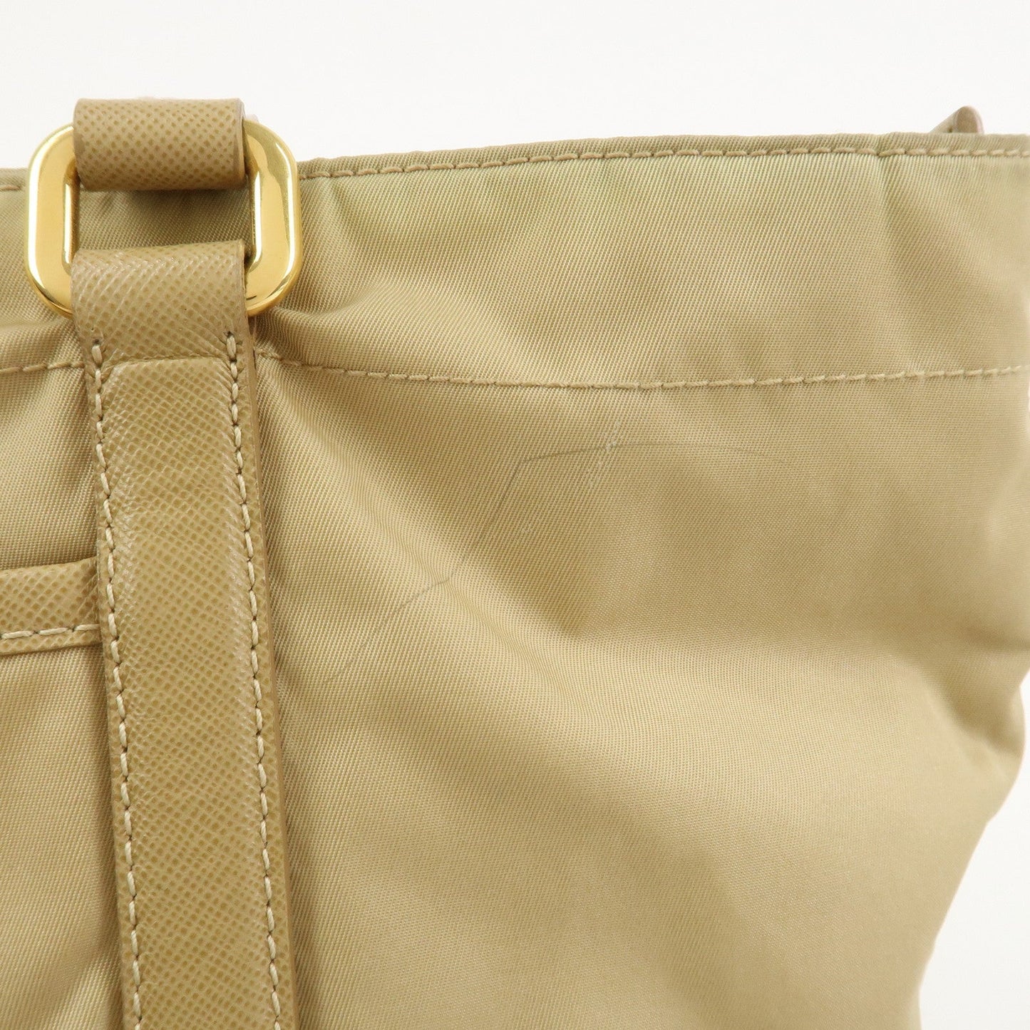 Prada Triangle Logo Nylon Saffiano Leather Tote Bag Beige BR2311【Pre-order】