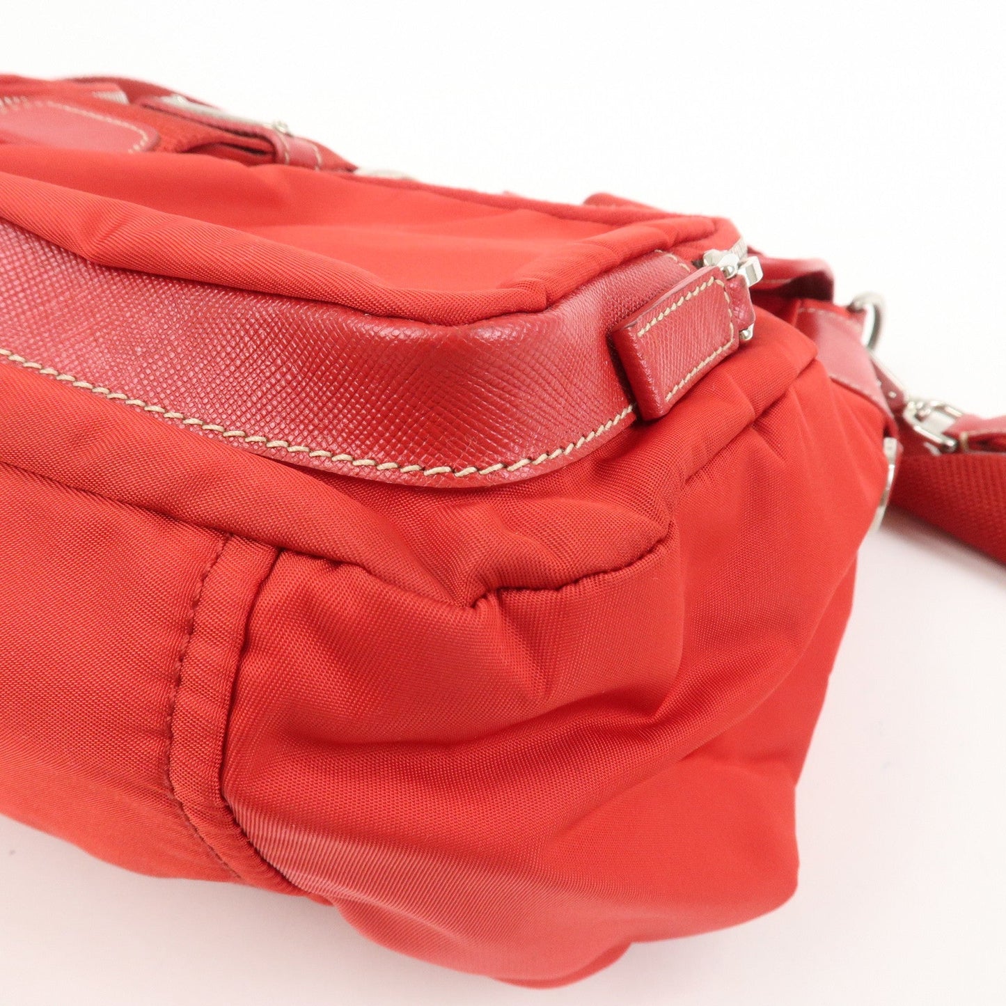 Prada Triangle Logo Nylon Saffiano Leather Shoulder Bag Red BT0436【Pre-order】