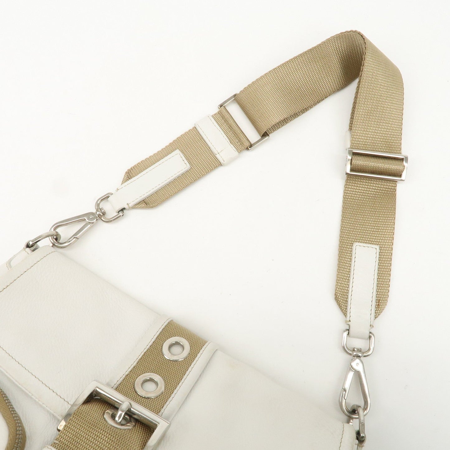 Prada Triangle Logo Leather Nylon Shoulder Bag White Beige【Pre-order】