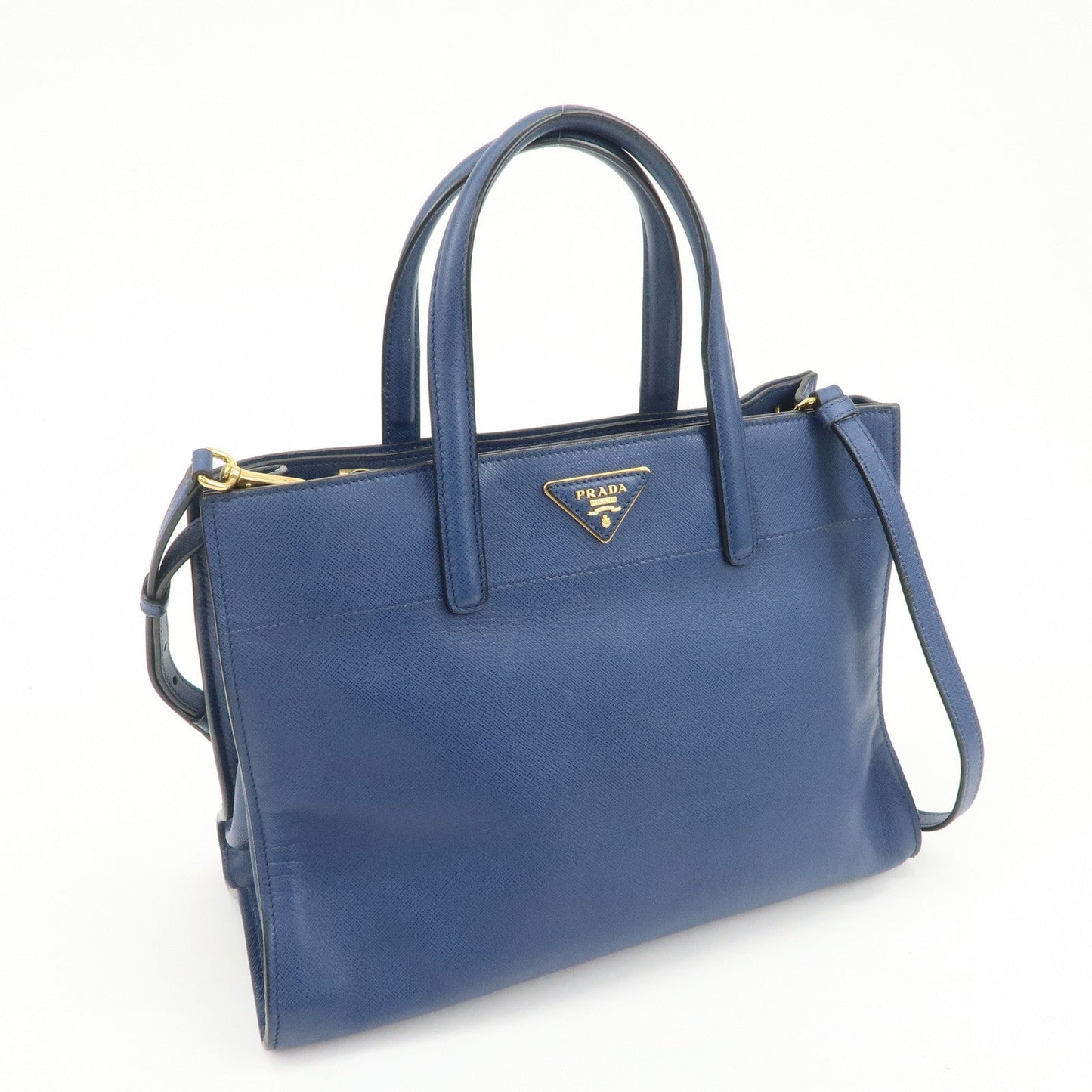 Prada Triangle Logo Saffiano Leather 2Way Bag Hand Bag Navy【Pre-order】