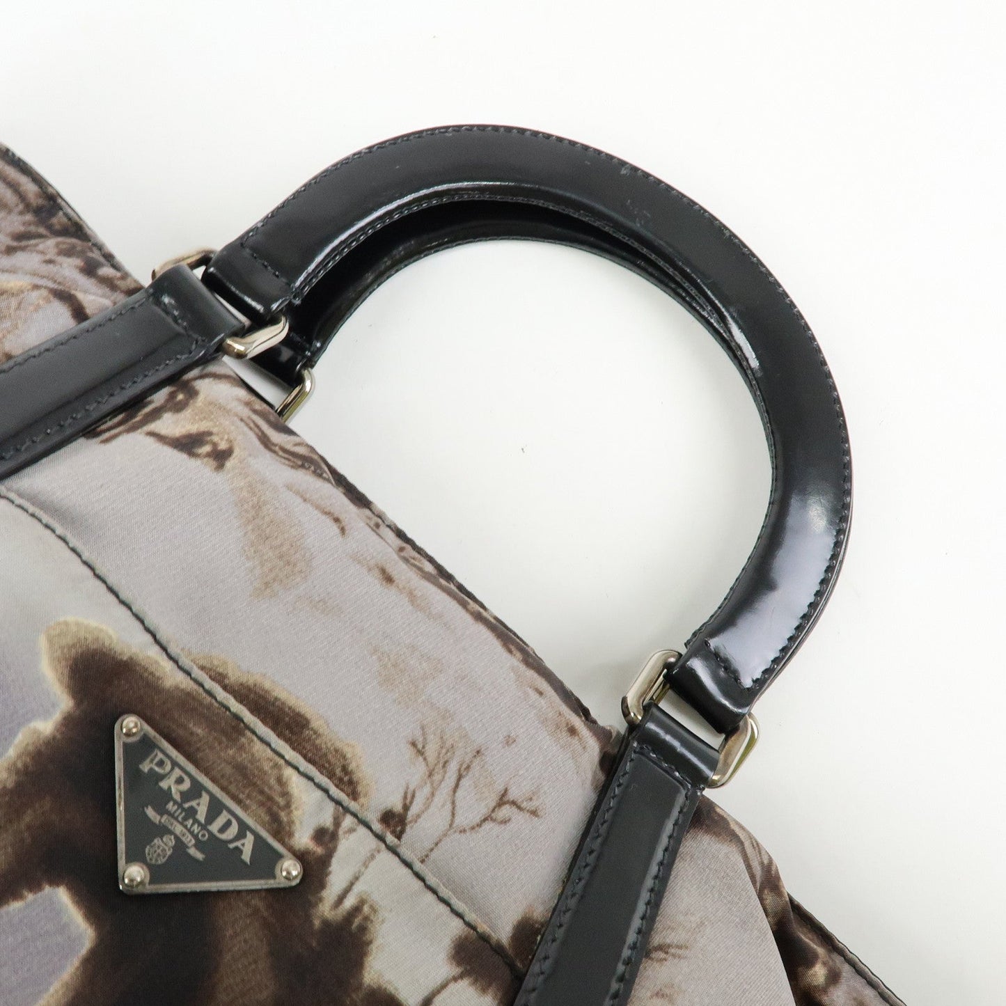 Prada Triangle Logo Nylon Leather Tote Bag Hand Bag Gray BN2791【Pre-order】
