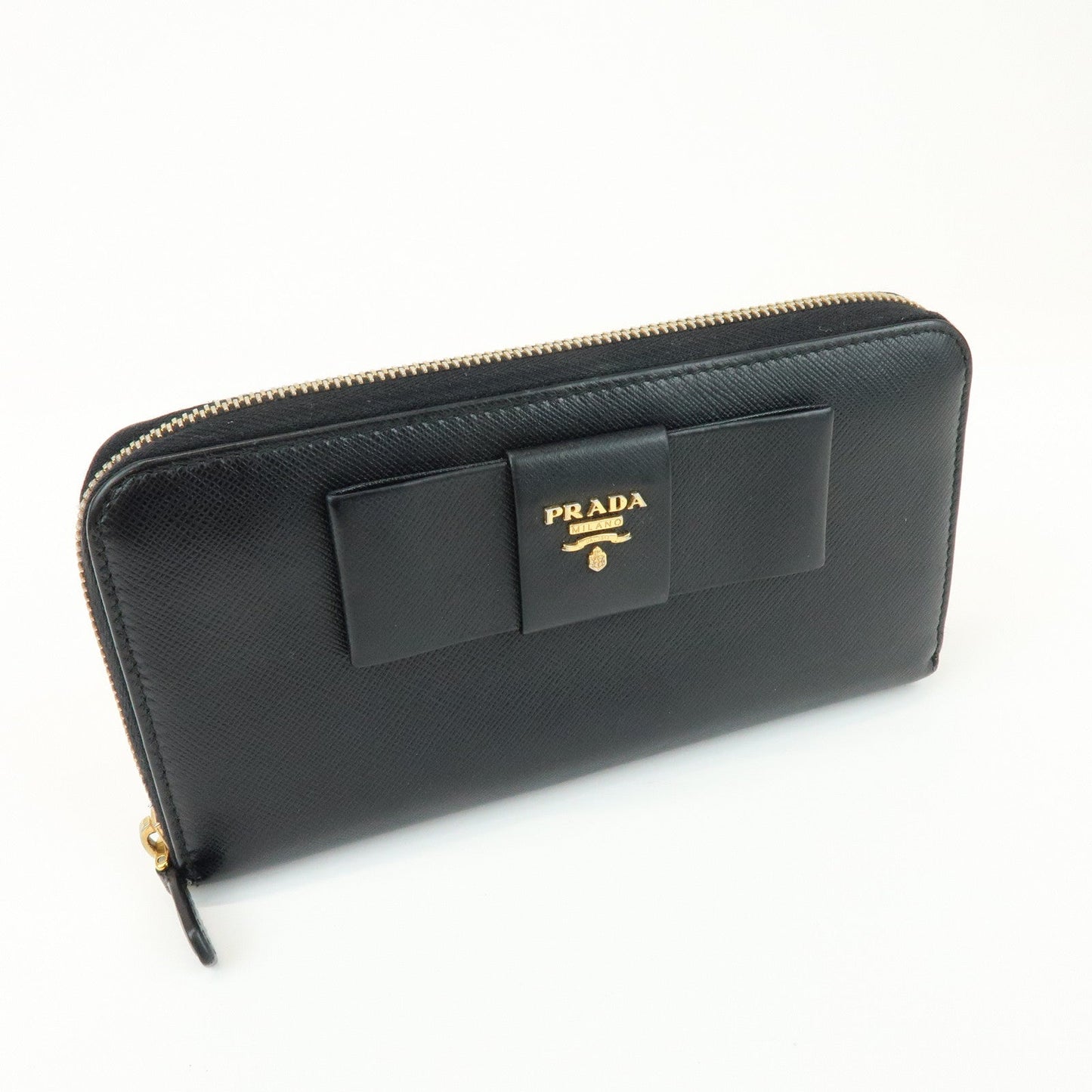 Prada Saffiano Leather Ribbon Round Zippy Wallet Black 1M0506【Pre-order】
